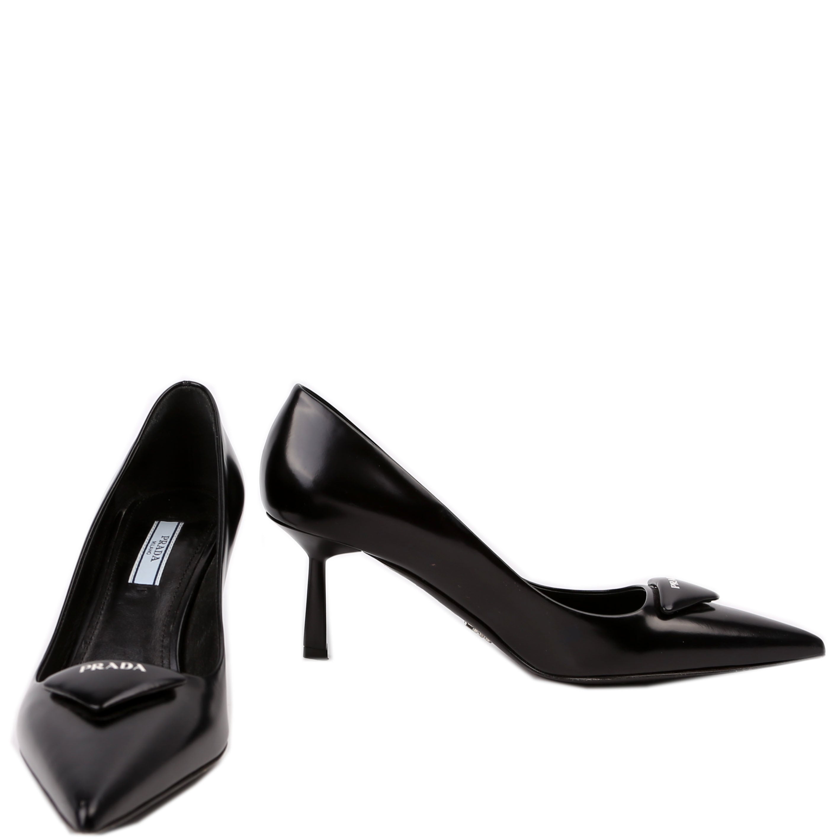 Logo Plaque Pointy Toe Pumps Size 37 Black