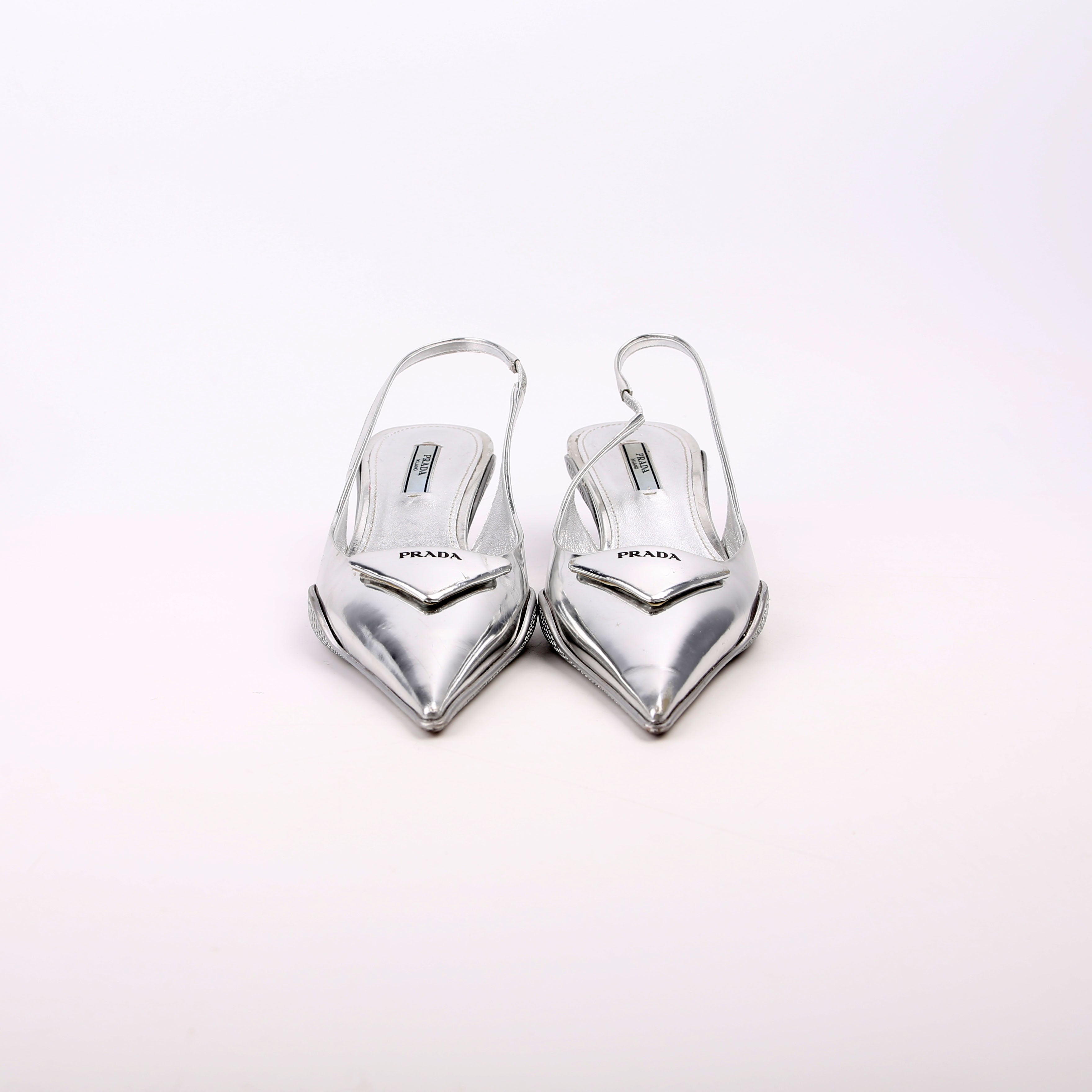 Pointy Toe Slingback Metallic Pumps Size 36.5 Silver