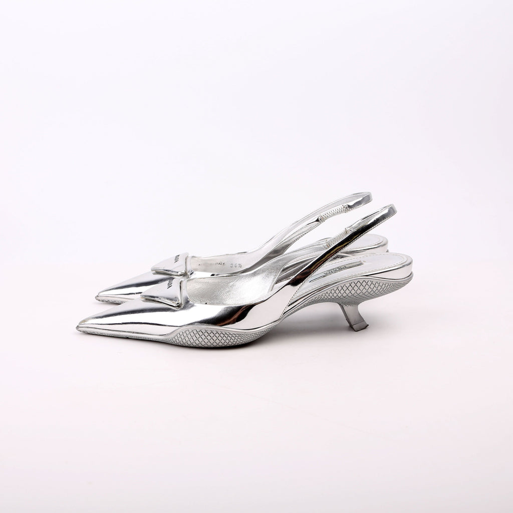 Pointy Toe Slingback Metallic Pumps Size 36.5 Silver