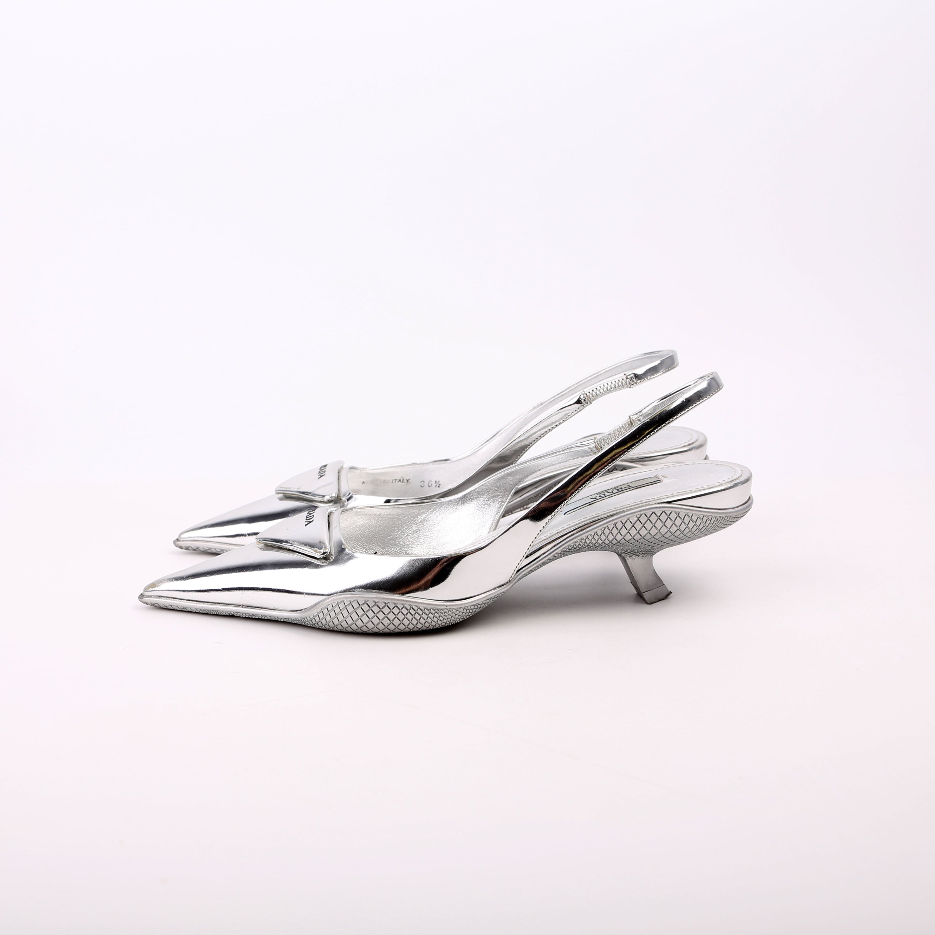 Pointy Toe Slingback Metallic Pumps Size 36.5 Silver