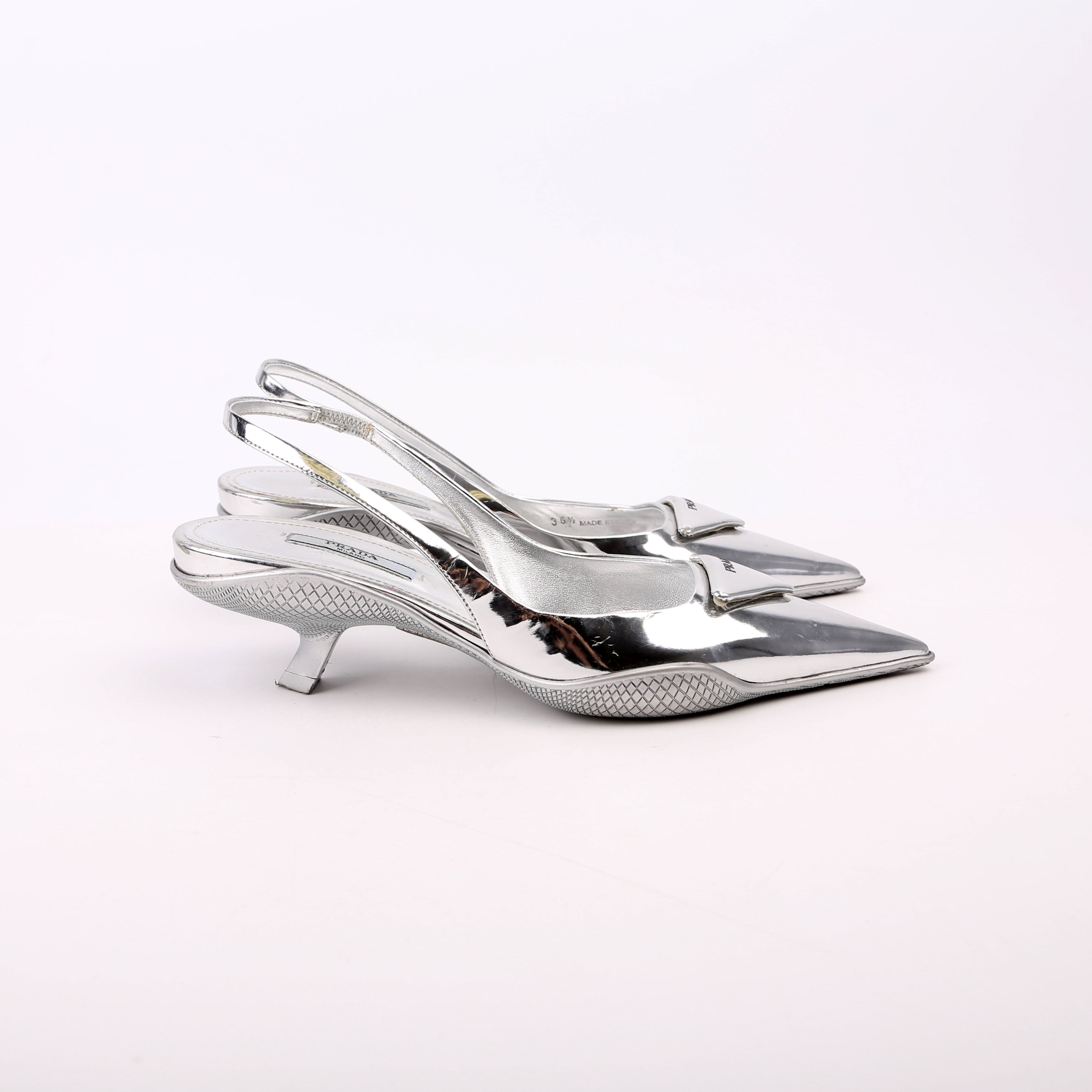 Pointy Toe Slingback Metallic Pumps Size 36.5 Silver