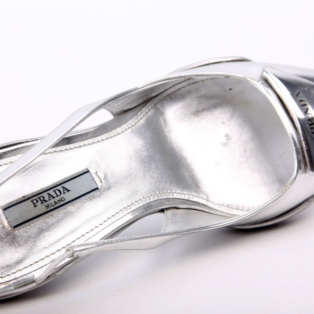 Pointy Toe Slingback Metallic Pumps Size 36.5 Silver