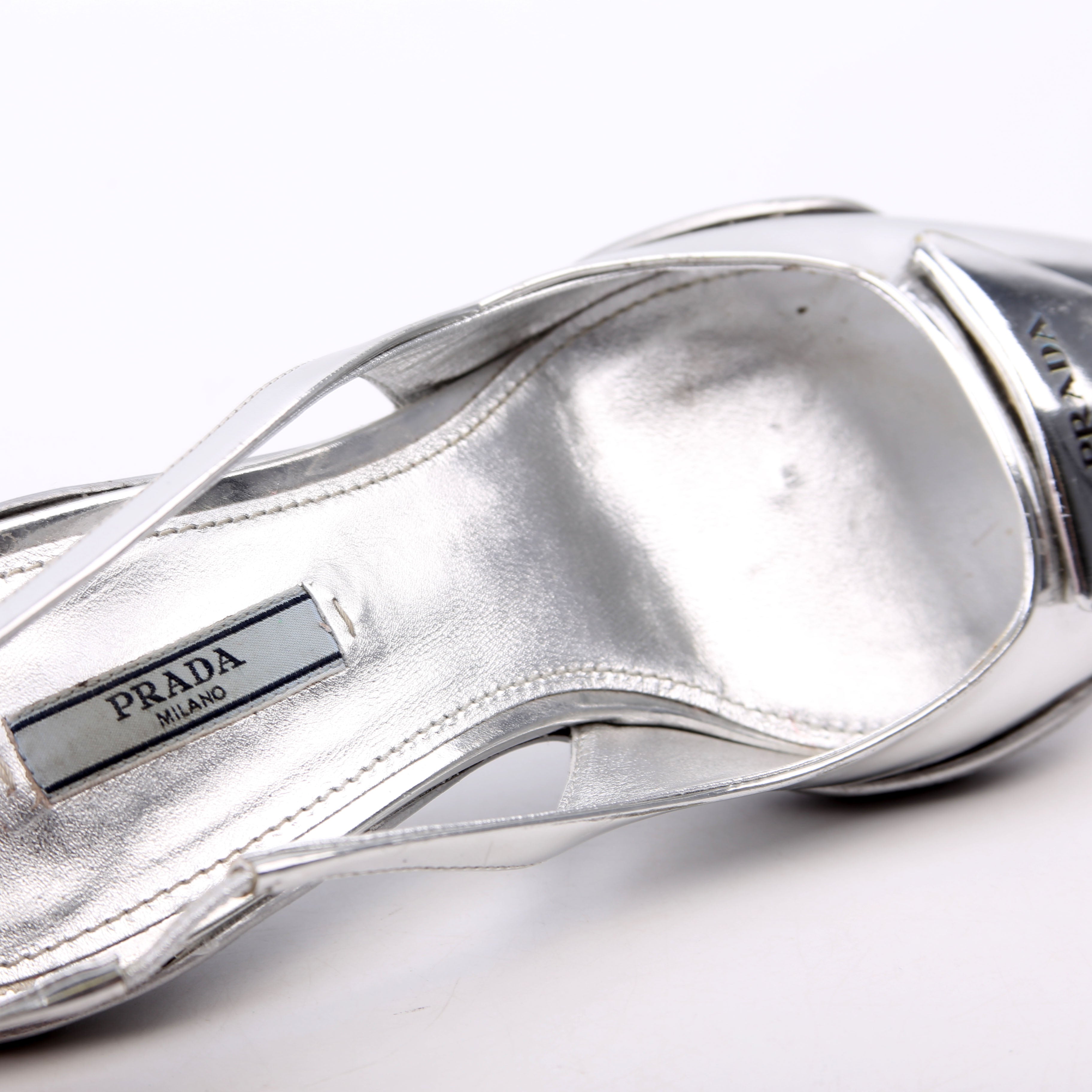 Pointy Toe Slingback Metallic Pumps Size 36.5 Silver
