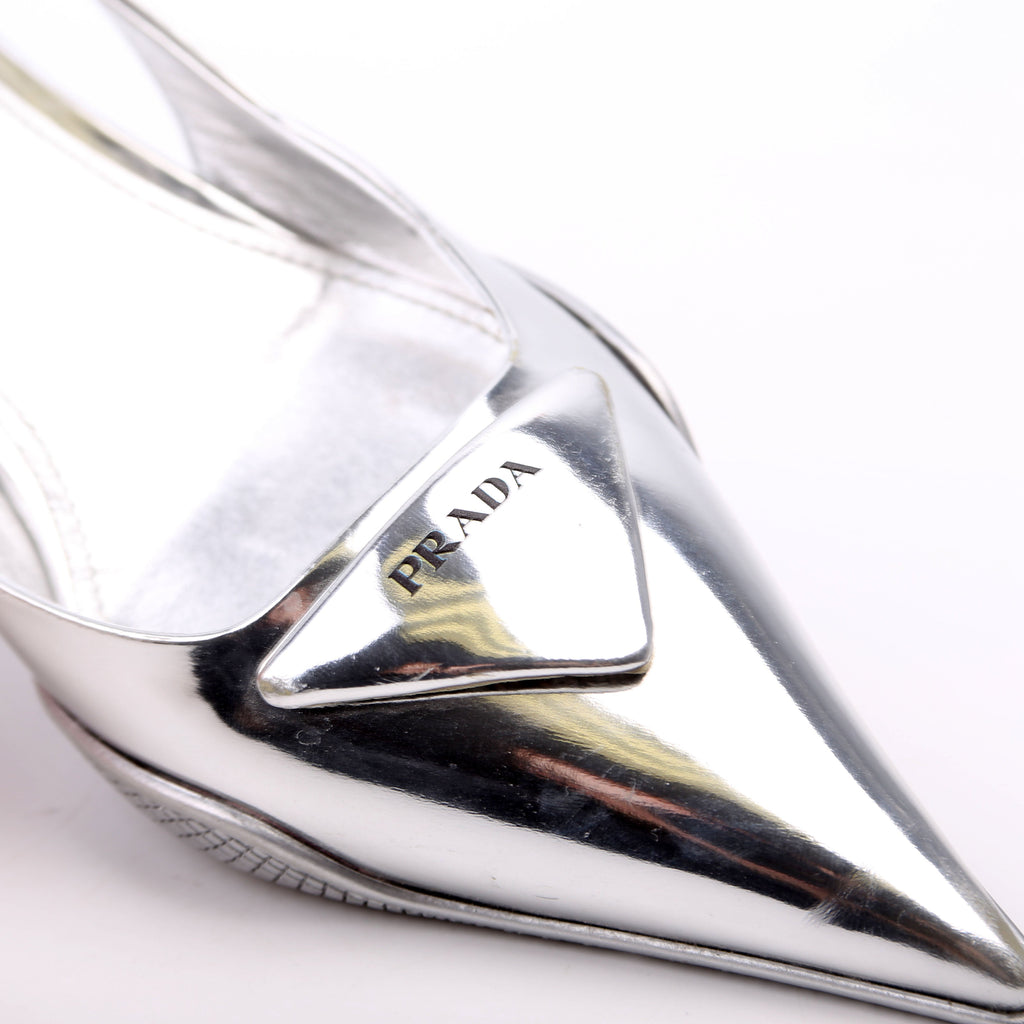 Pointy Toe Slingback Metallic Pumps Size 36.5 Silver