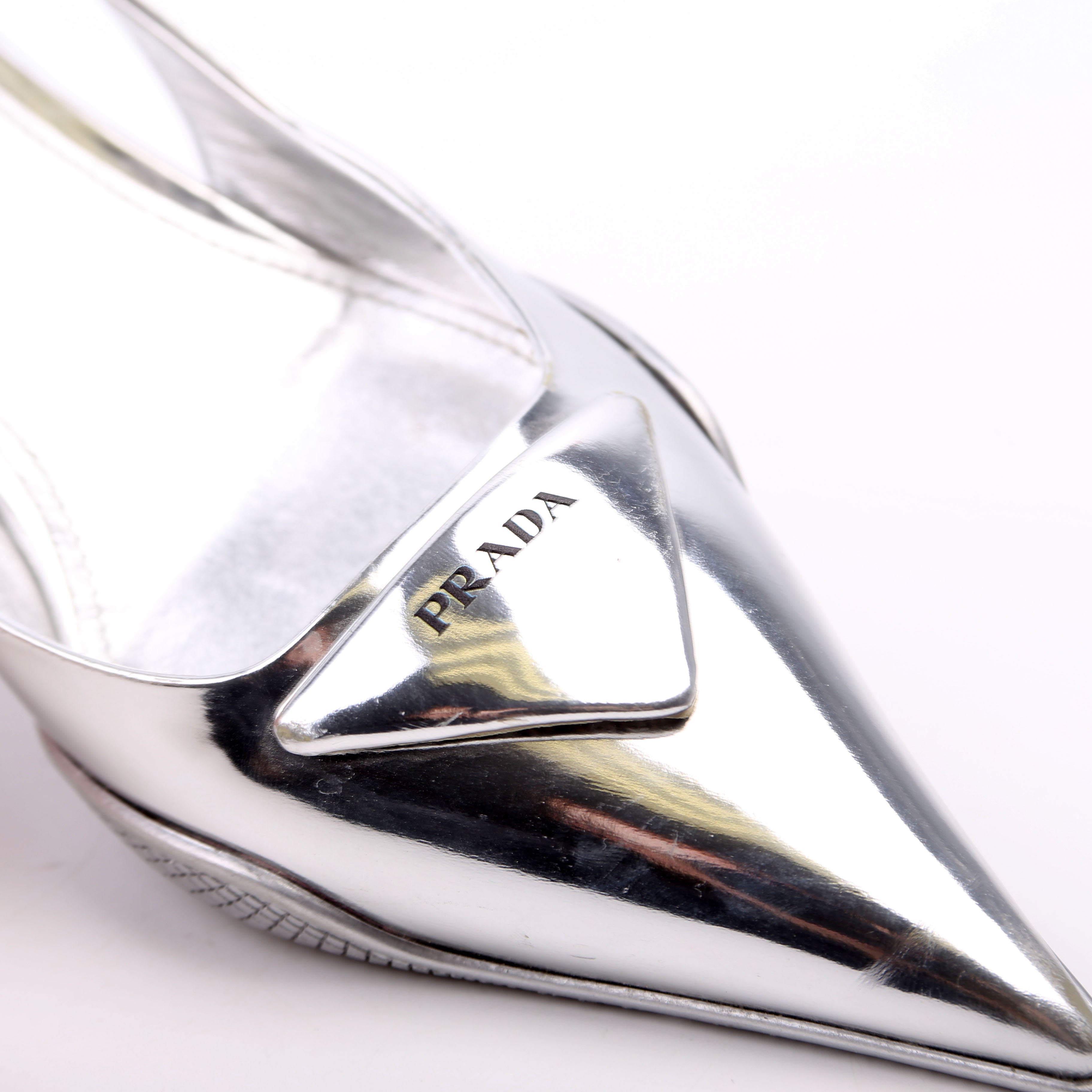 Pointy Toe Slingback Metallic Pumps Size 36.5 Silver