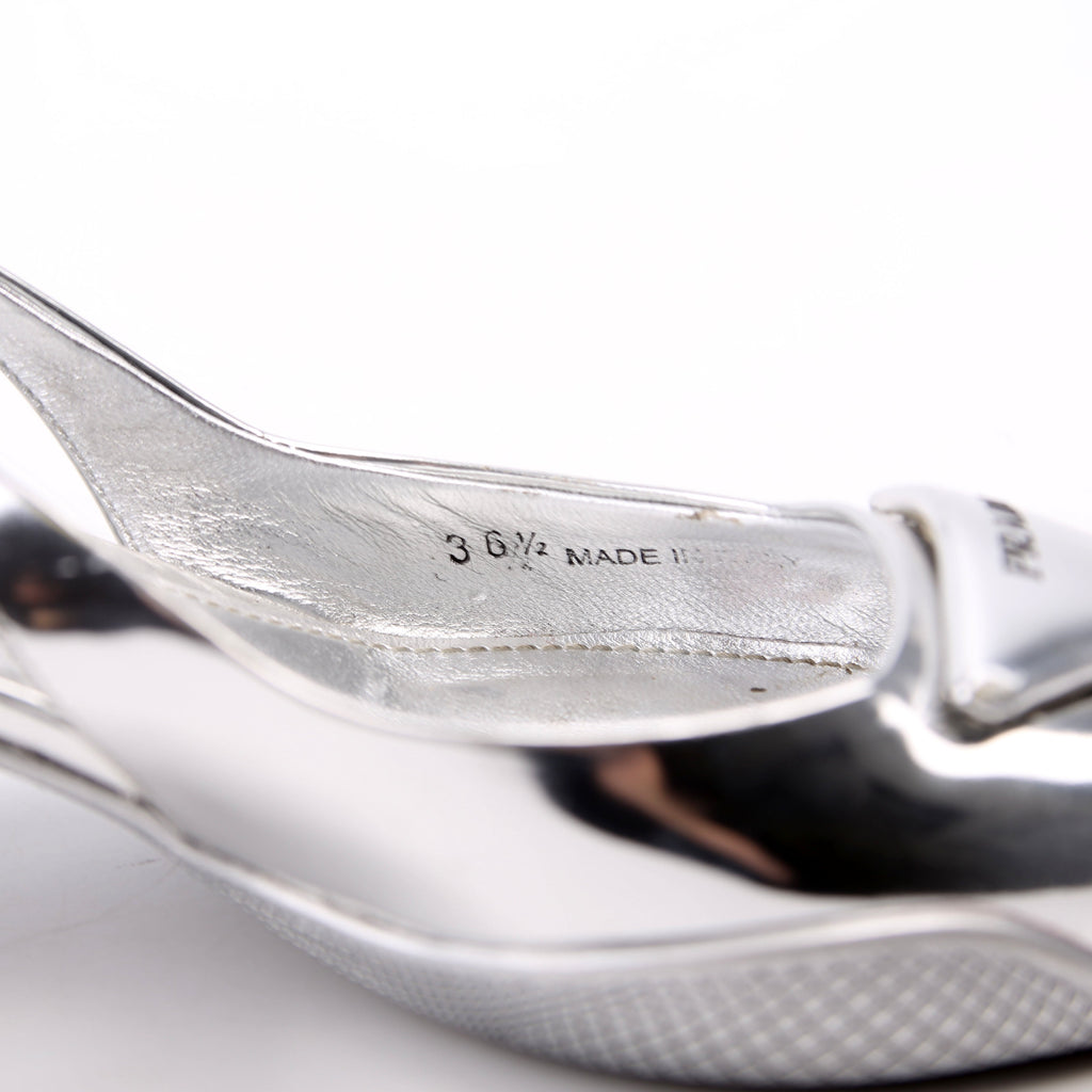 Pointy Toe Slingback Metallic Pumps Size 36.5 Silver
