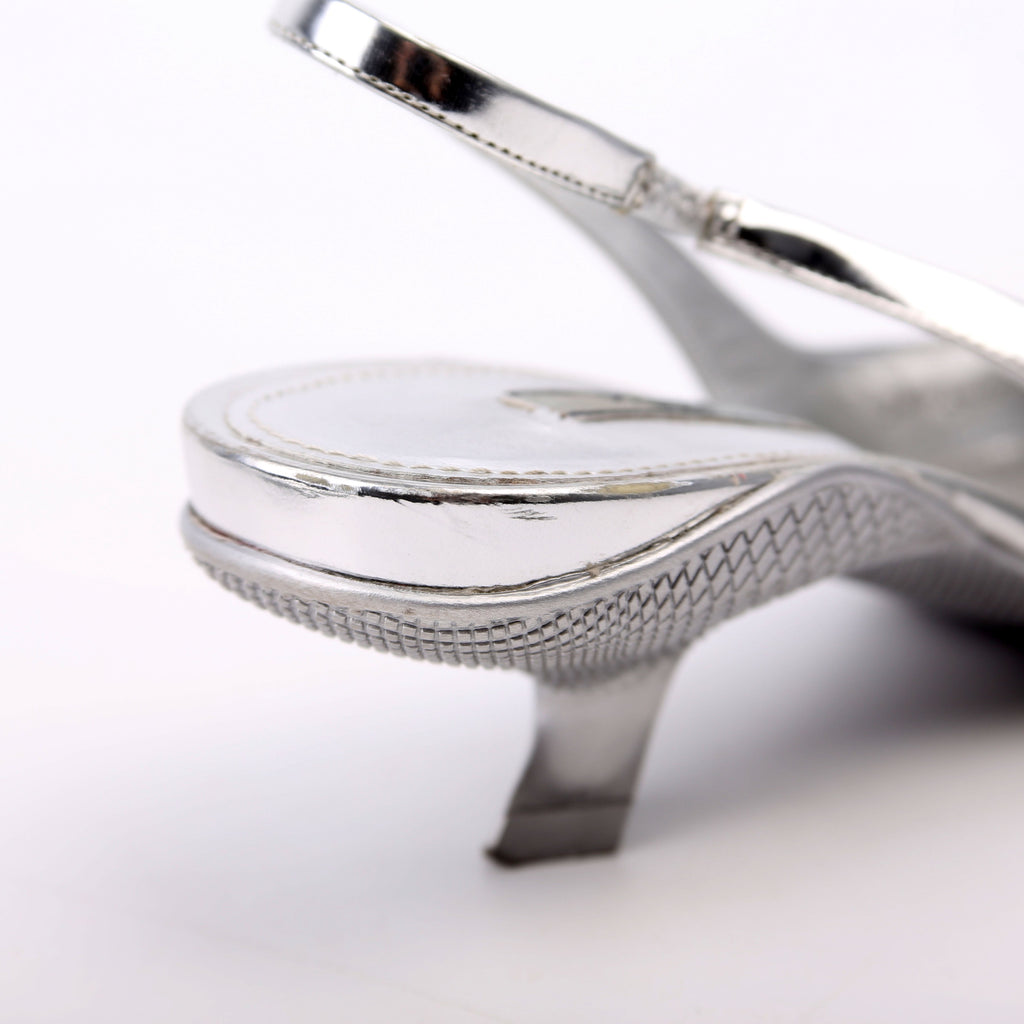 Pointy Toe Slingback Metallic Pumps Size 36.5 Silver