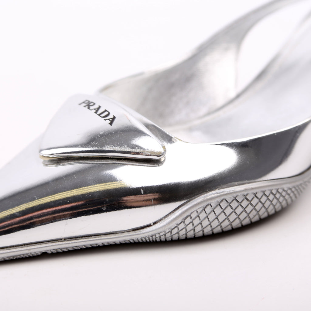 Pointy Toe Slingback Metallic Pumps Size 36.5 Silver