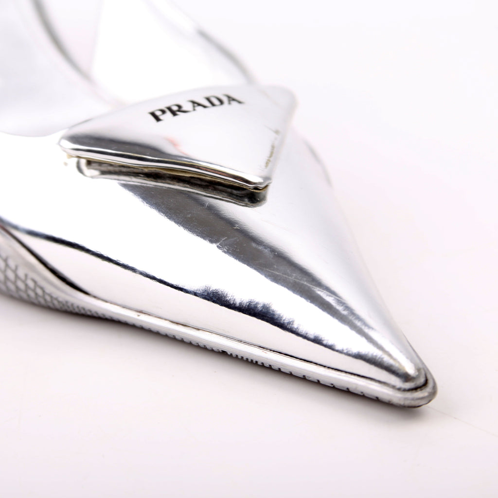 Pointy Toe Slingback Metallic Pumps Size 36.5 Silver