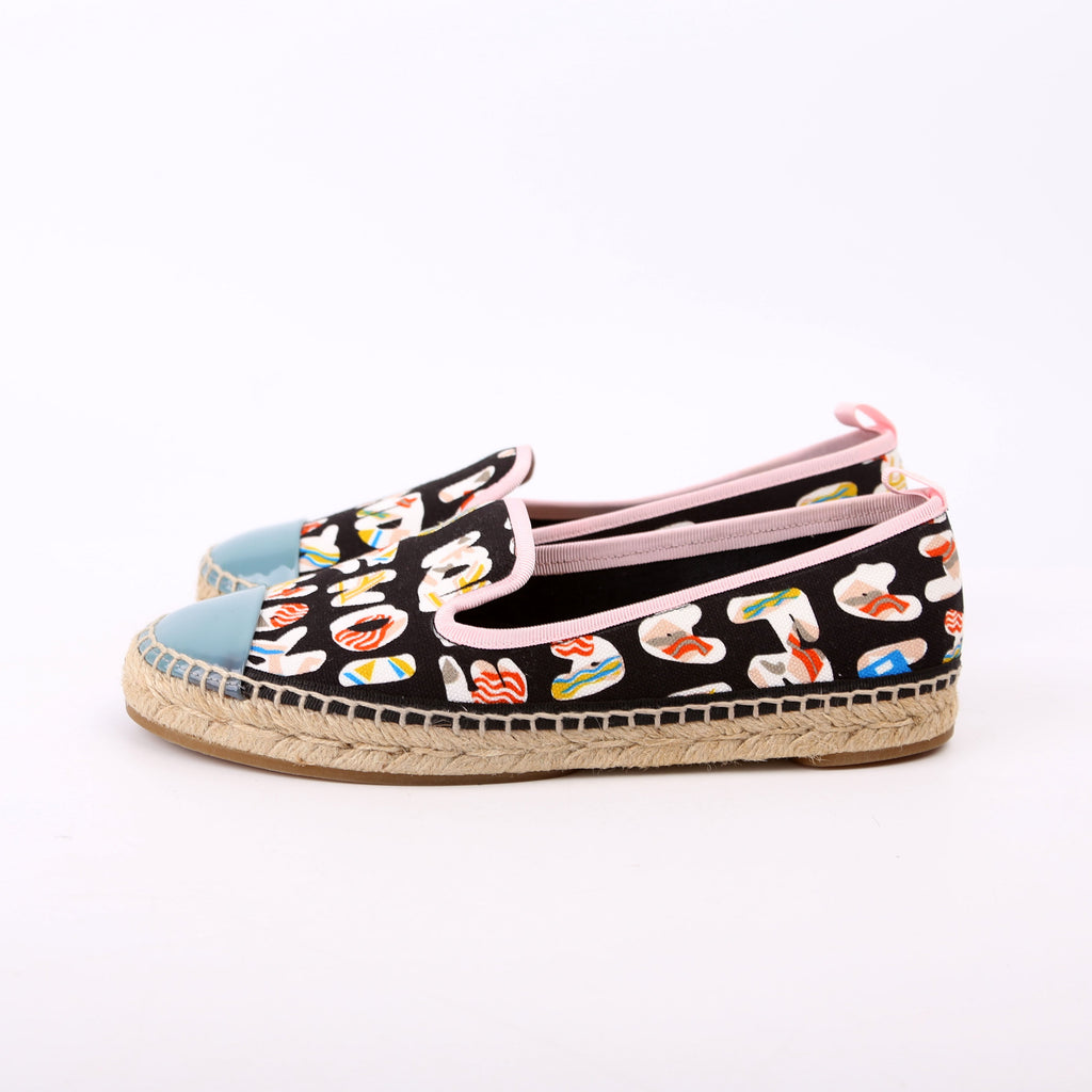 Fendi Roma Logo Canvas Espadrilles Size 36.5 Multicolor
