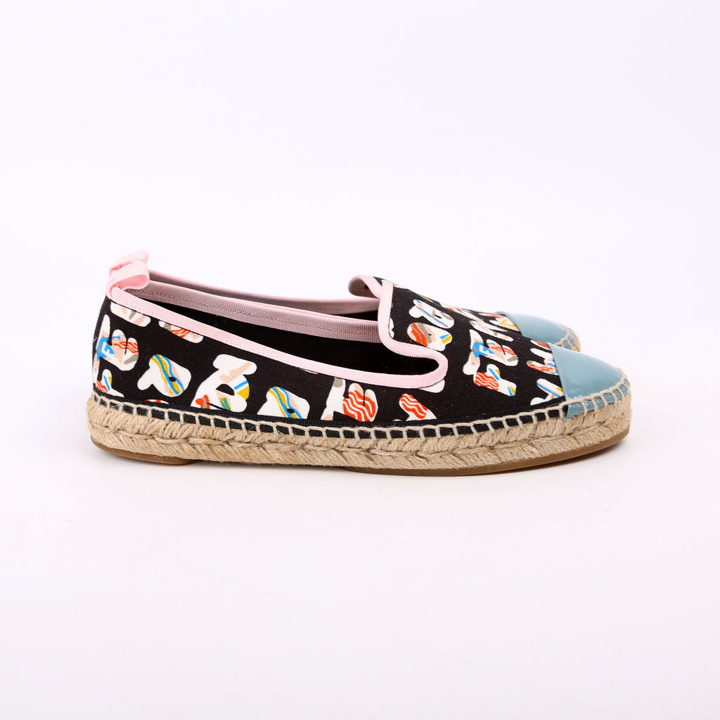 Fendi Roma Logo Canvas Espadrilles Size 36.5 Multicolor