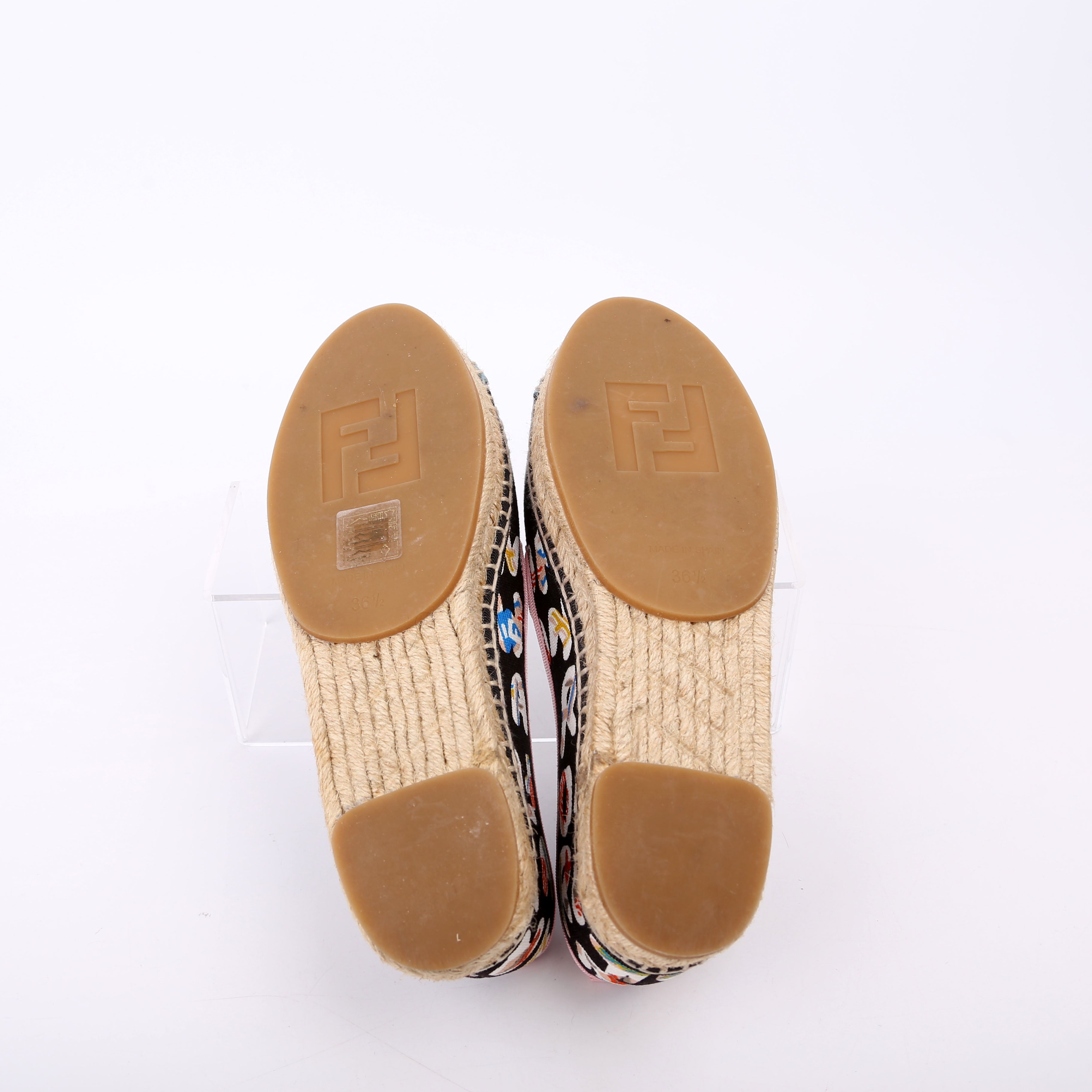 Fendi Roma Logo Canvas Espadrilles Size 36.5 Multicolor