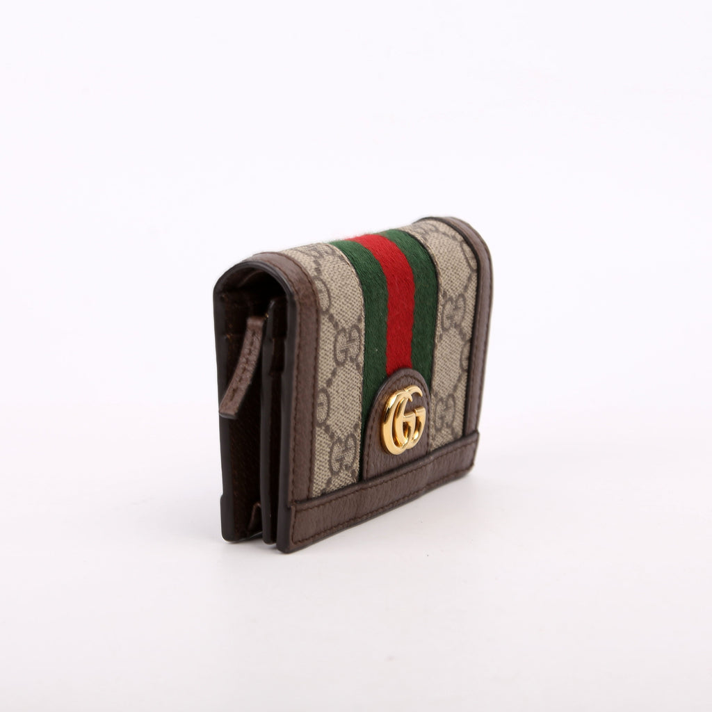 523155 Ophidia GG Card Case Wallet Brown