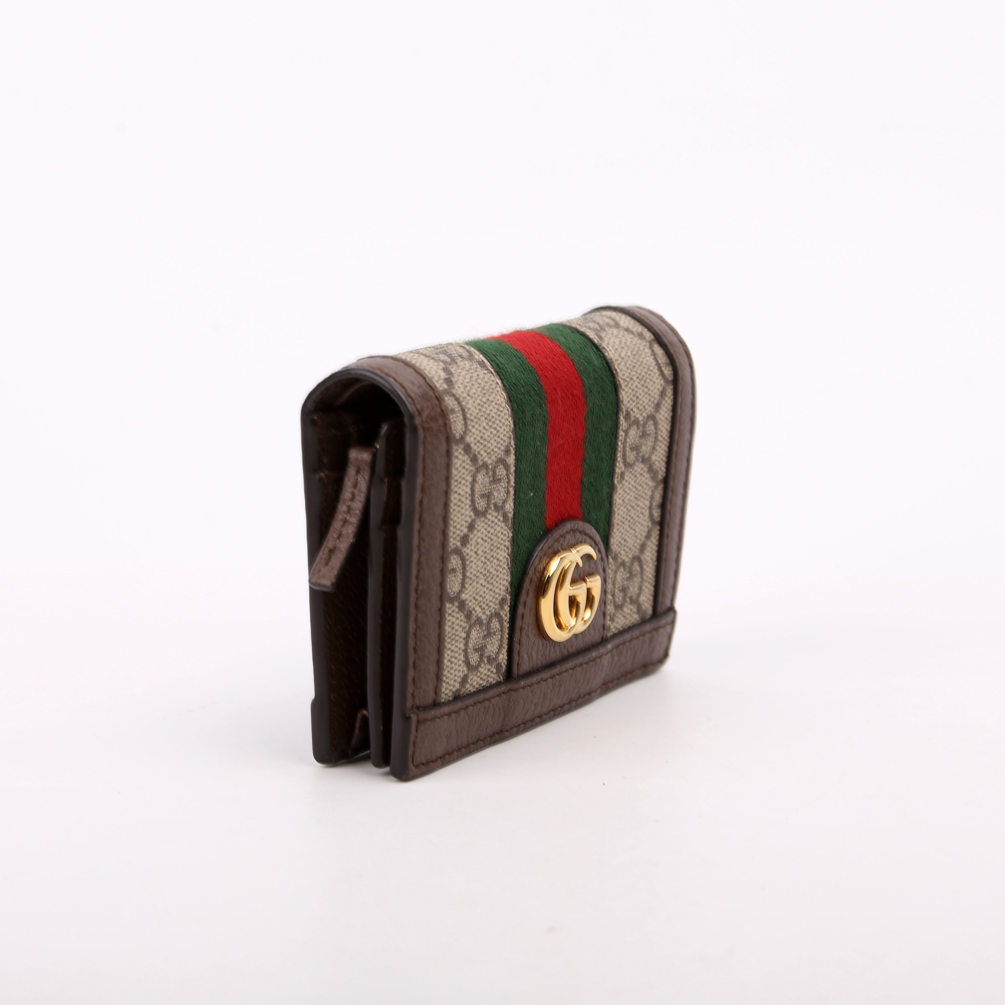 523155 Ophidia GG Card Case Wallet Brown