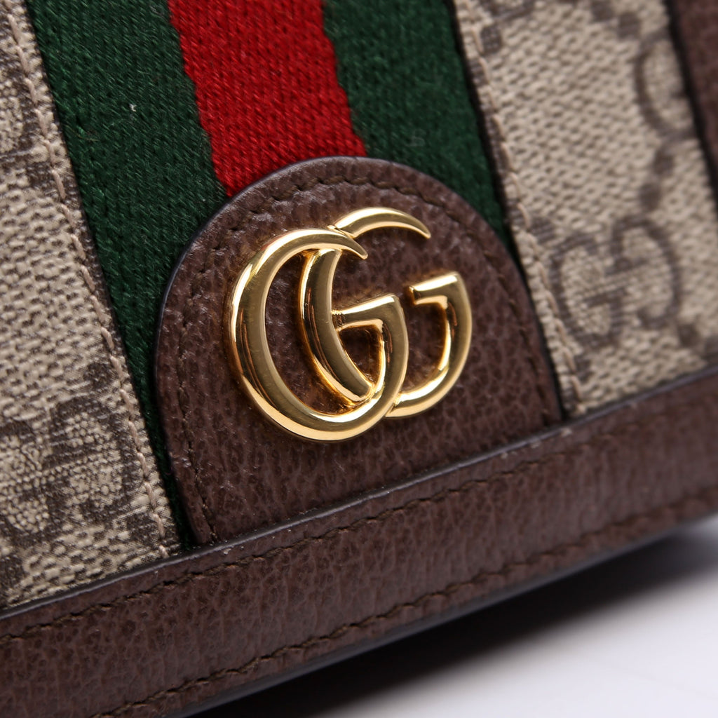 523155 Ophidia GG Card Case Wallet Brown