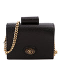 617195 GG Enamel Calfskin Lipstick Card Holder Chain Wallet Black