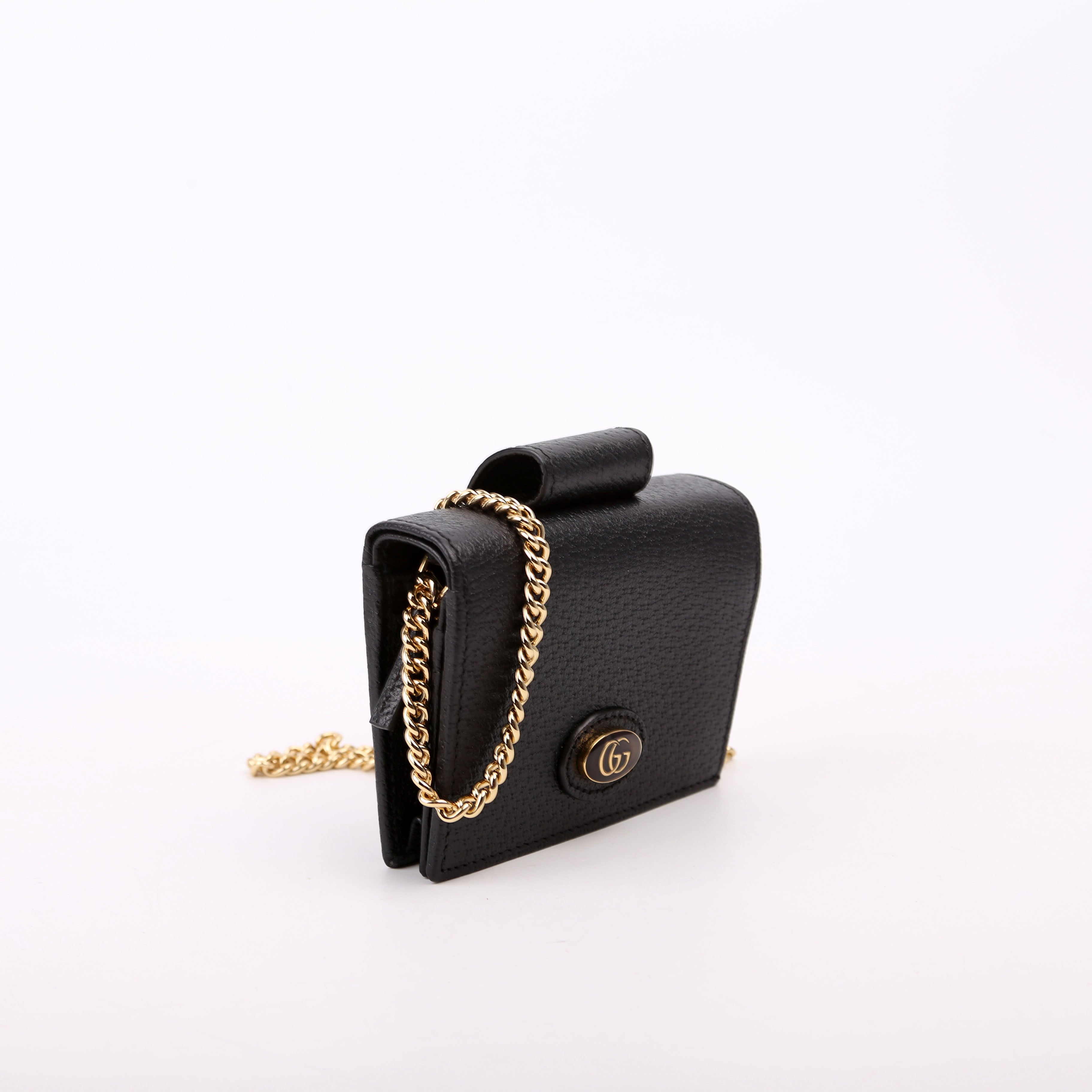 617195 GG Enamel Calfskin Lipstick Card Holder Chain Wallet Black