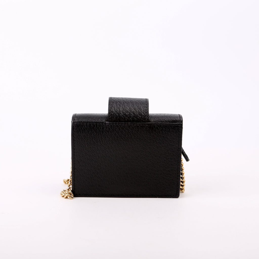 617195 GG Enamel Calfskin Lipstick Card Holder Chain Wallet Black