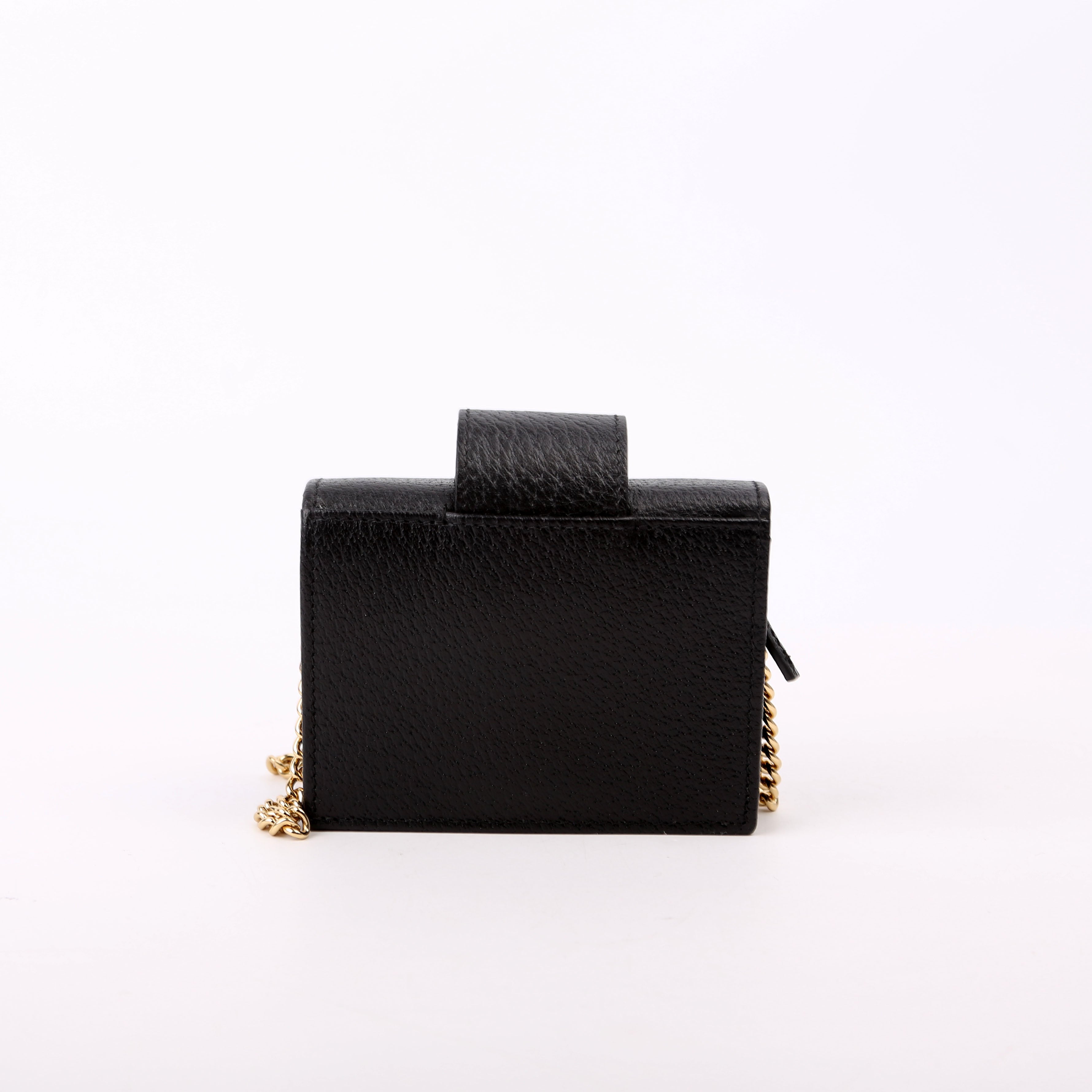 617195 GG Enamel Calfskin Lipstick Card Holder Chain Wallet Black