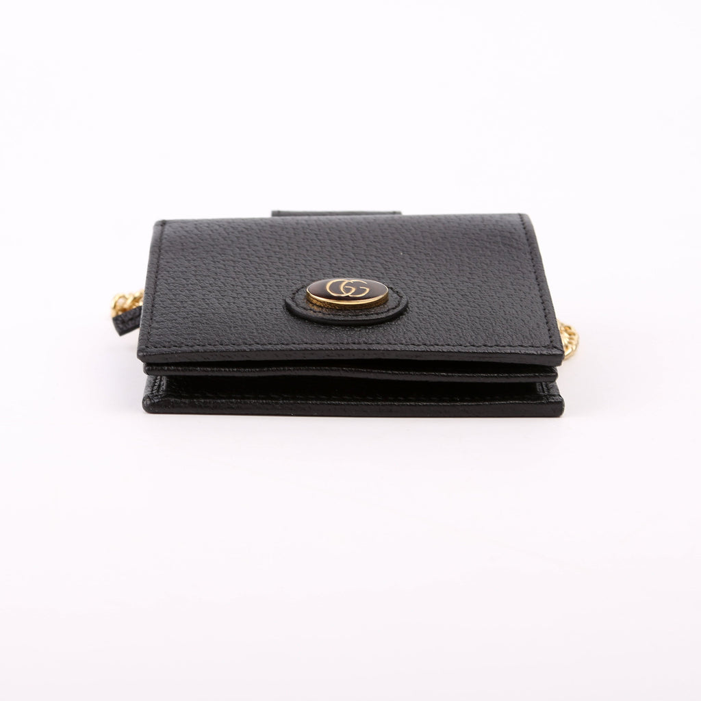 617195 GG Enamel Calfskin Lipstick Card Holder Chain Wallet Black