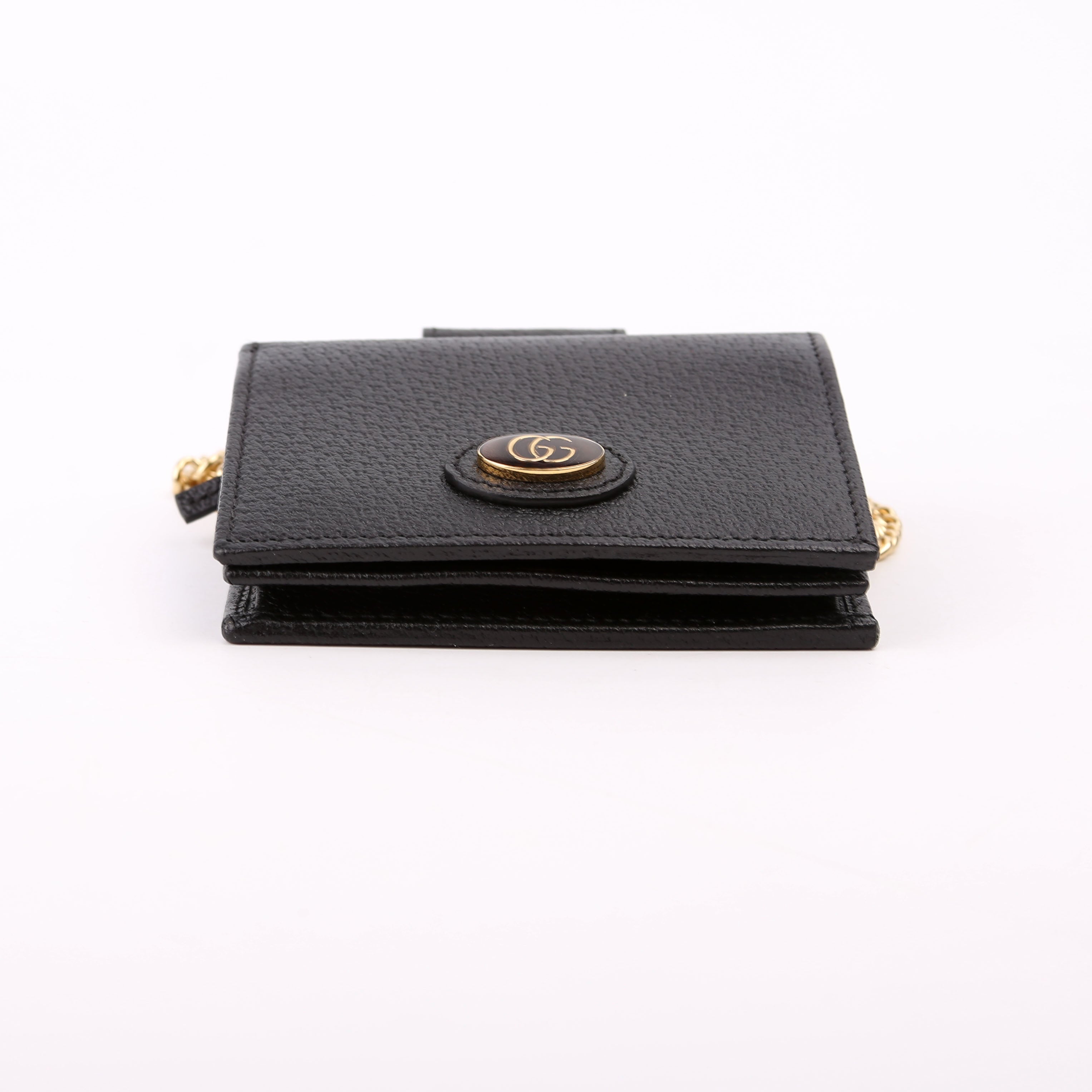 617195 GG Enamel Calfskin Lipstick Card Holder Chain Wallet Black