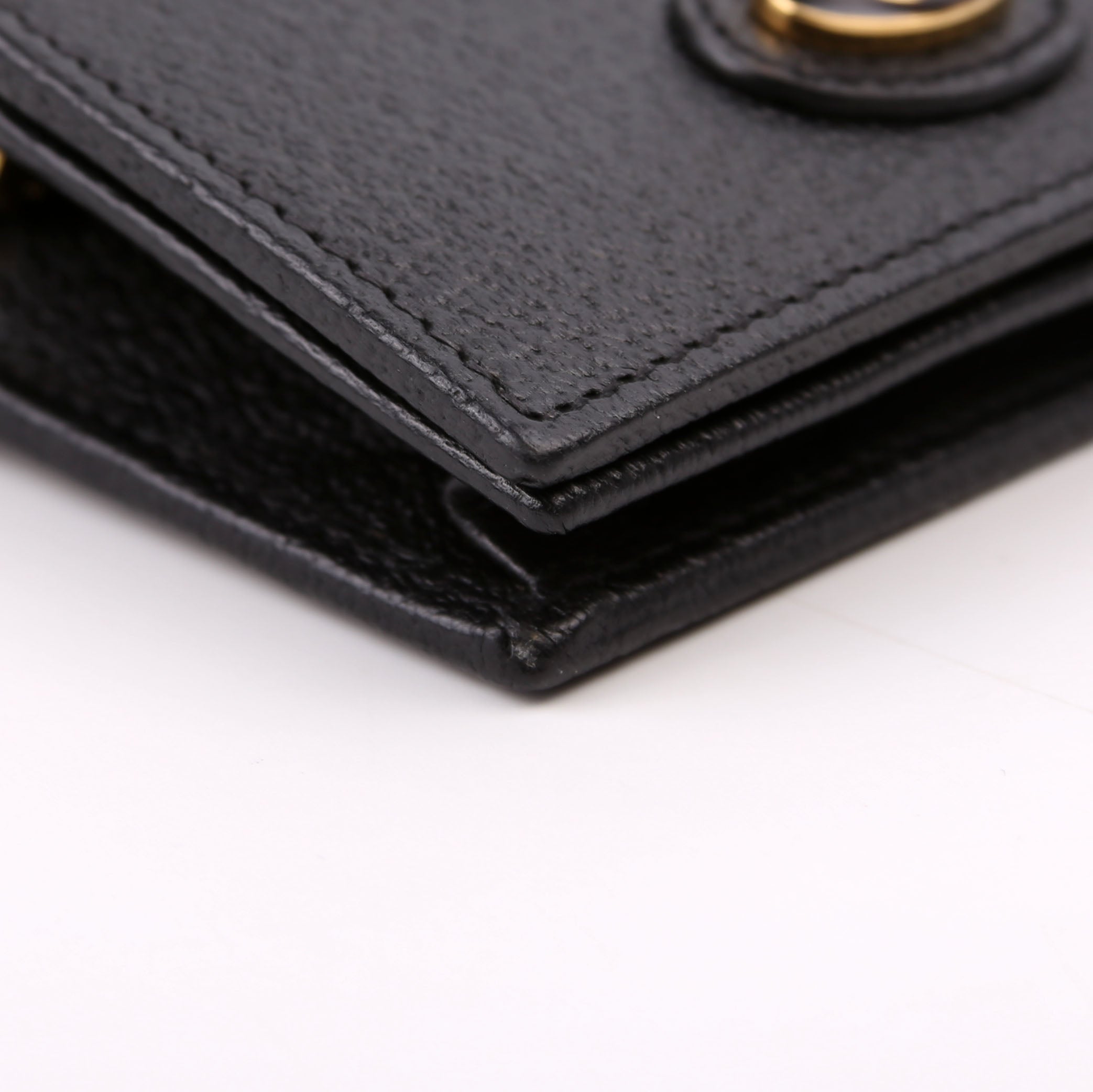 617195 GG Enamel Calfskin Lipstick Card Holder Chain Wallet Black