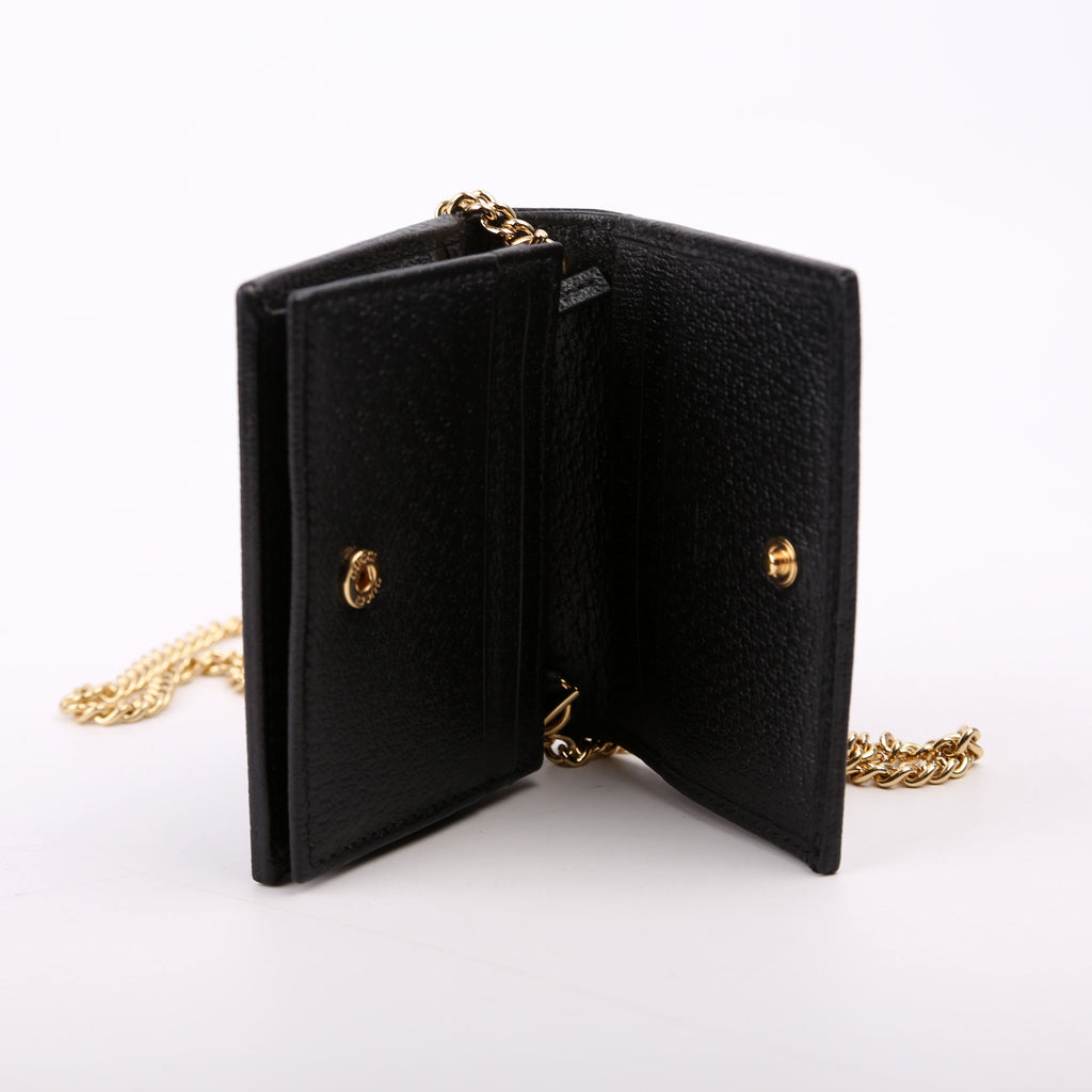 617195 GG Enamel Calfskin Lipstick Card Holder Chain Wallet Black