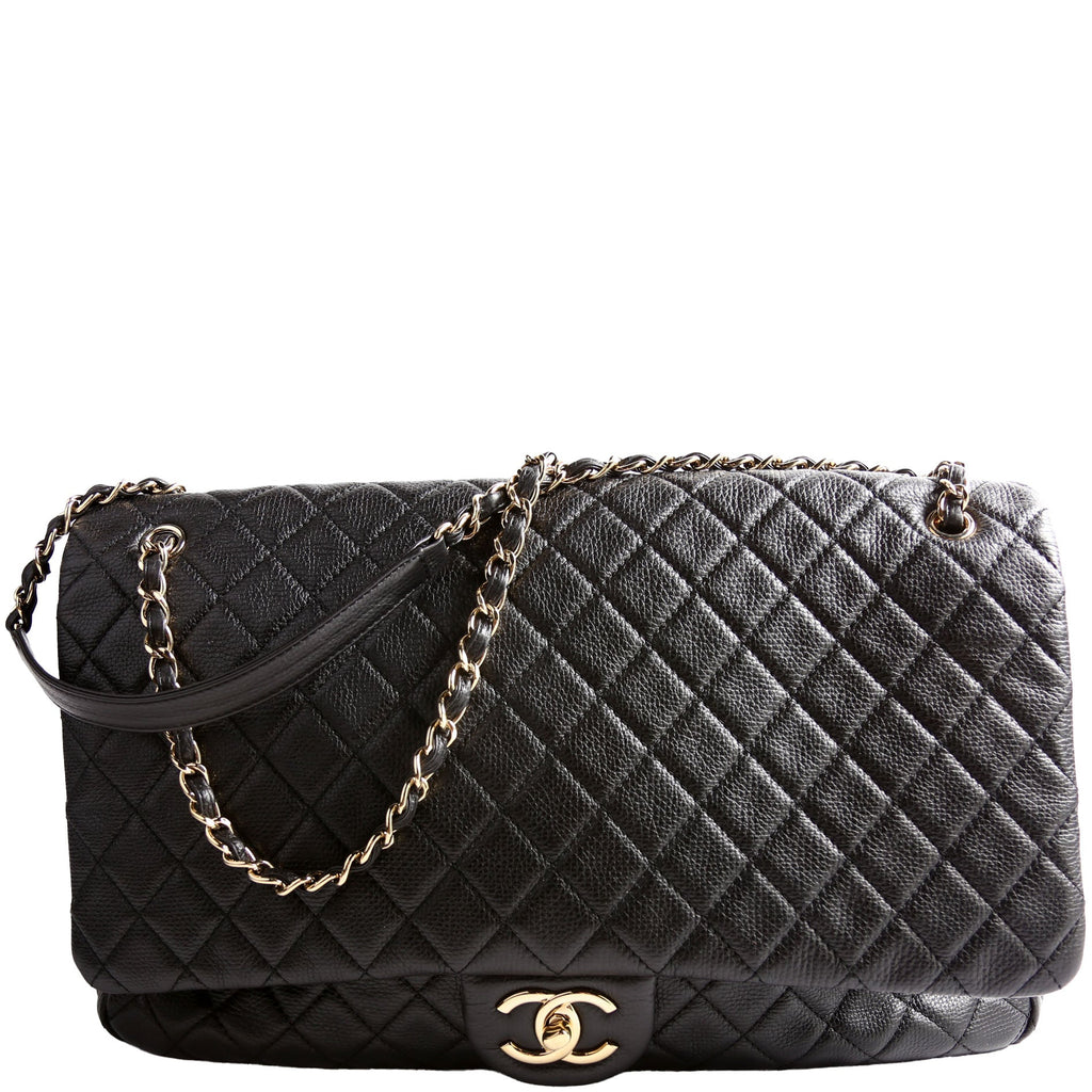 XXL Travel Flap Bag Calfskin Black
