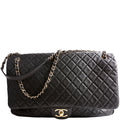 XXL Travel Flap Bag Calfskin Black