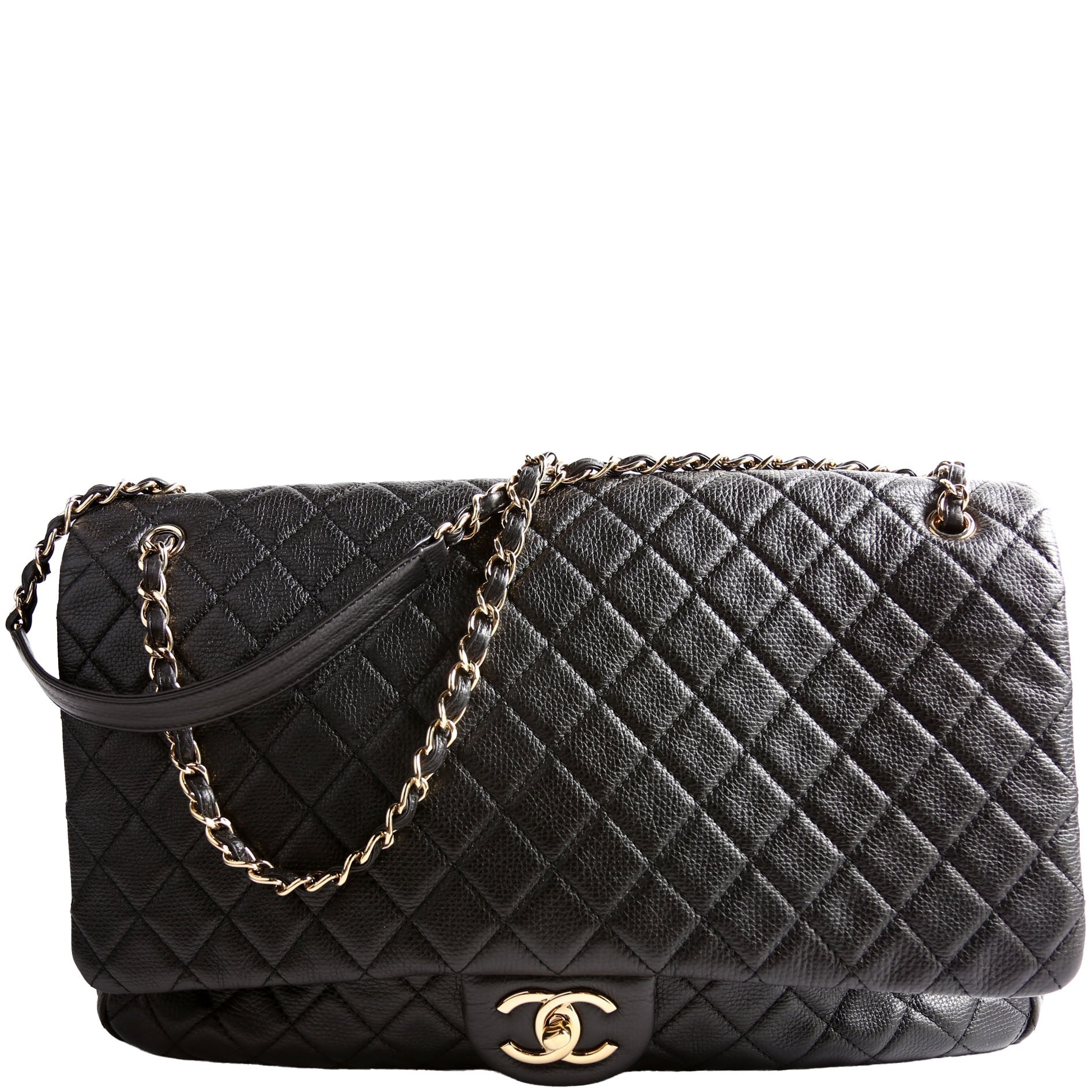XXL Travel Flap Bag Calfskin Black