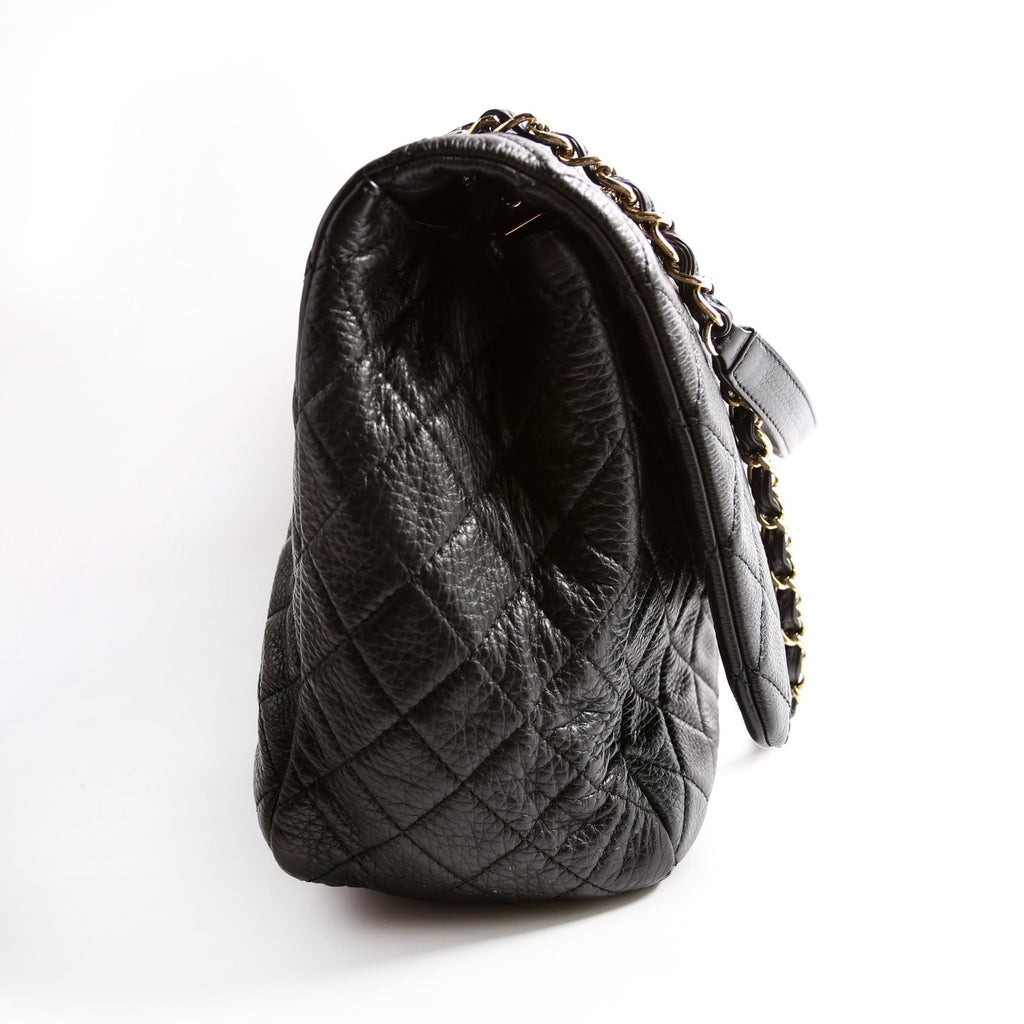 XXL Travel Flap Bag Calfskin Black