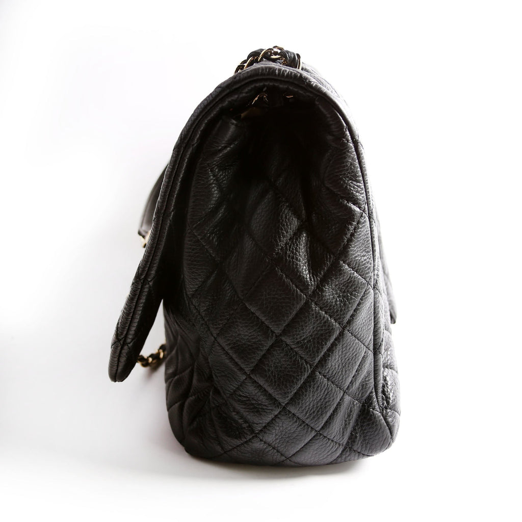 XXL Travel Flap Bag Calfskin Black
