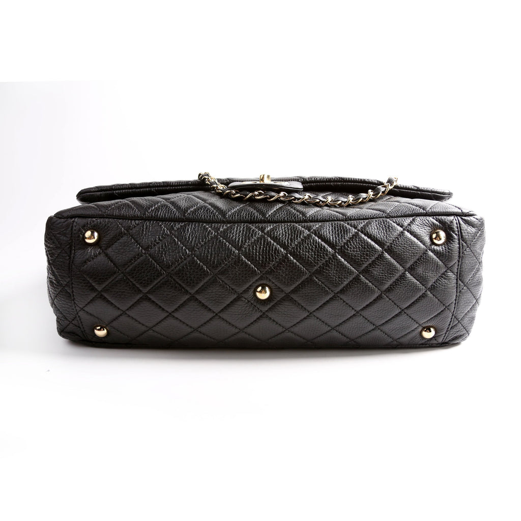 XXL Travel Flap Bag Calfskin Black