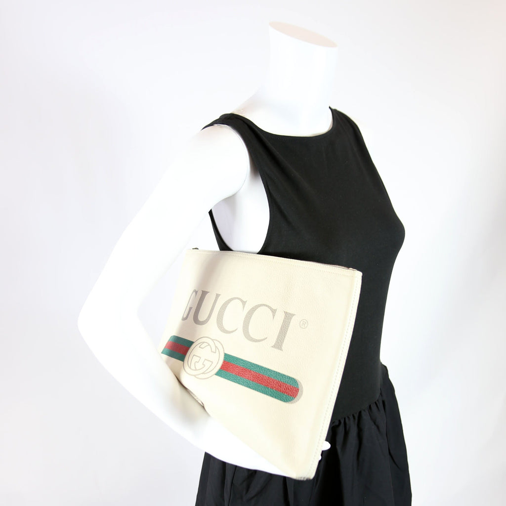 Gucci 500984 Retro Logo Portfolio Large Pouch White