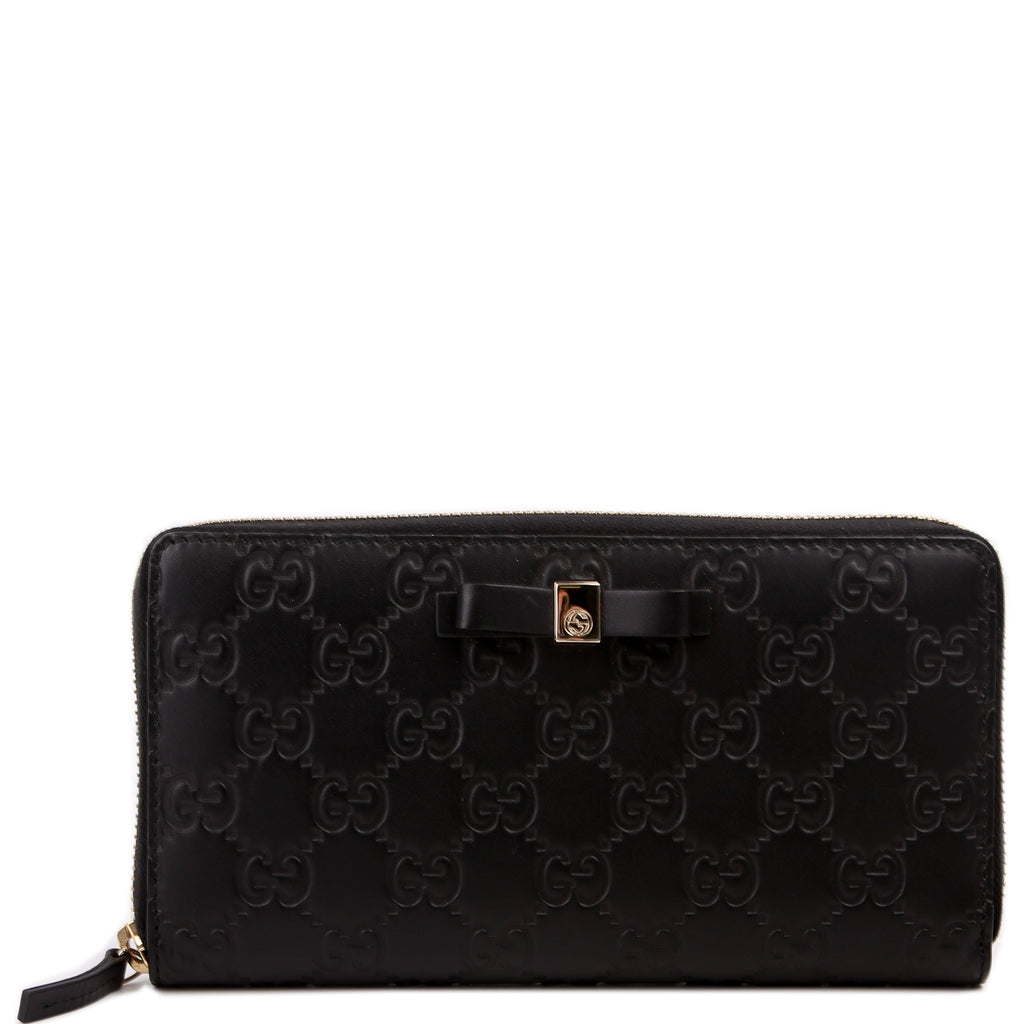 388680 Bow Zip Around Wallet Guccissima Black