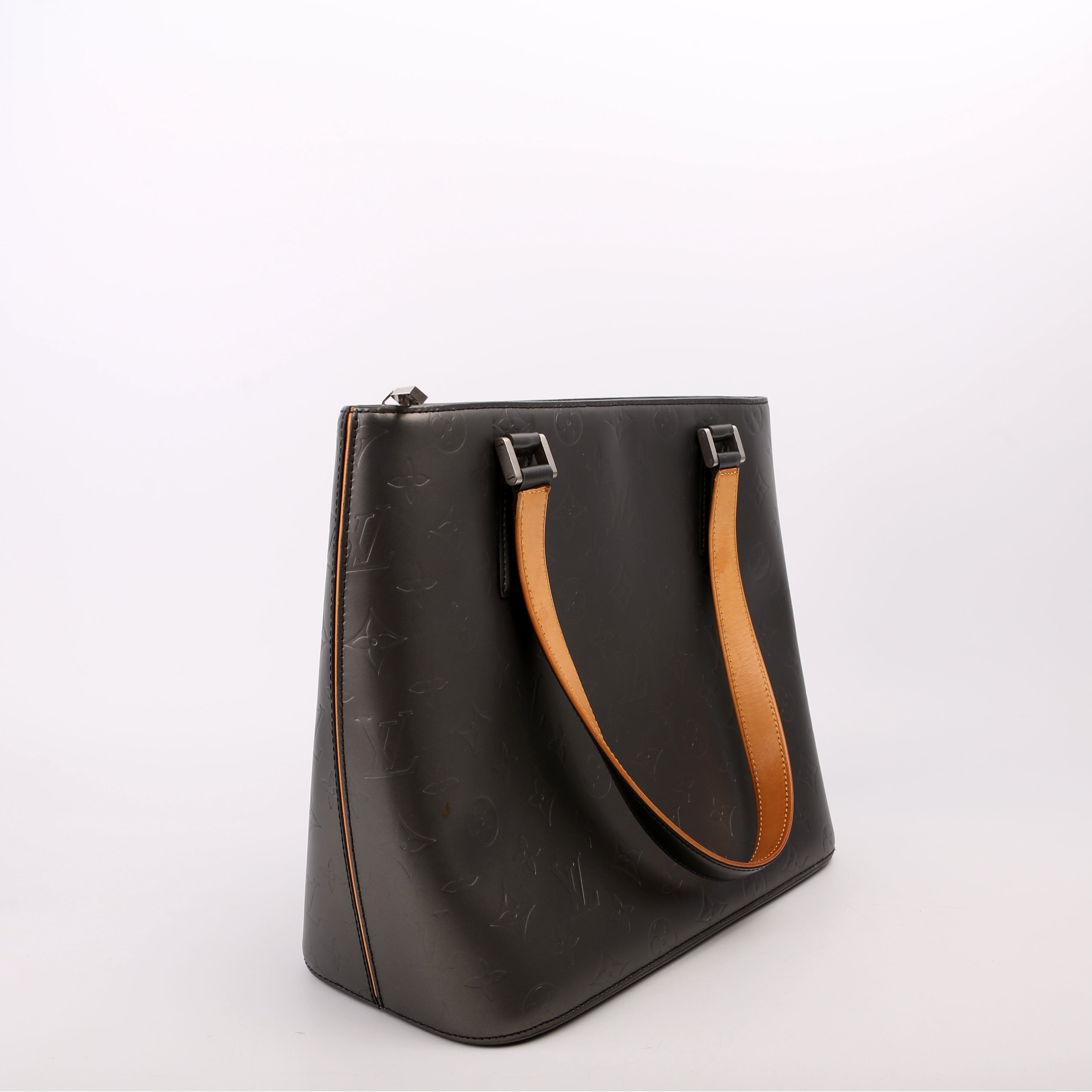 Stockton Monogram Matte Leather Gray