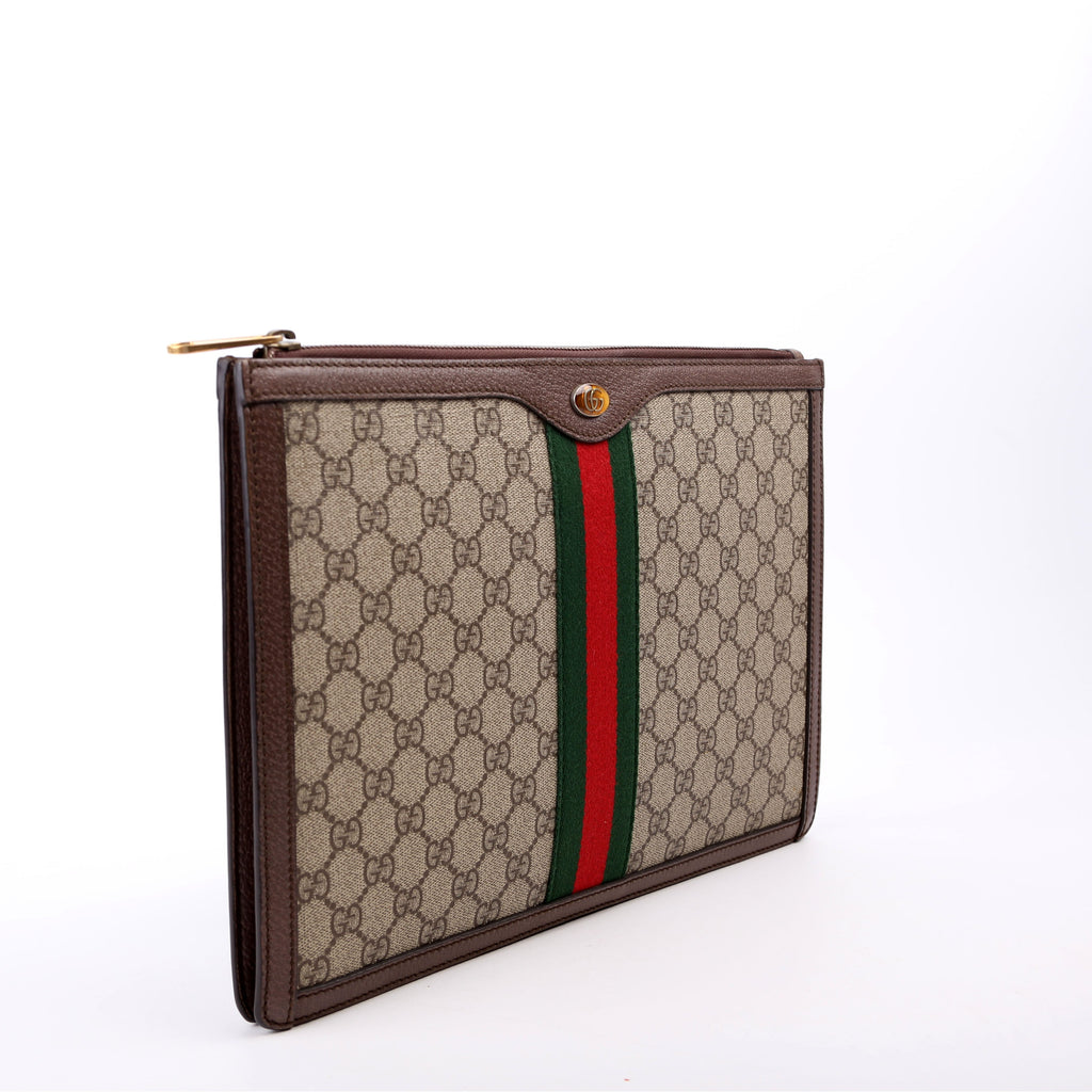 523359 GG Supreme Ophidia Portfolio Clutch Brown