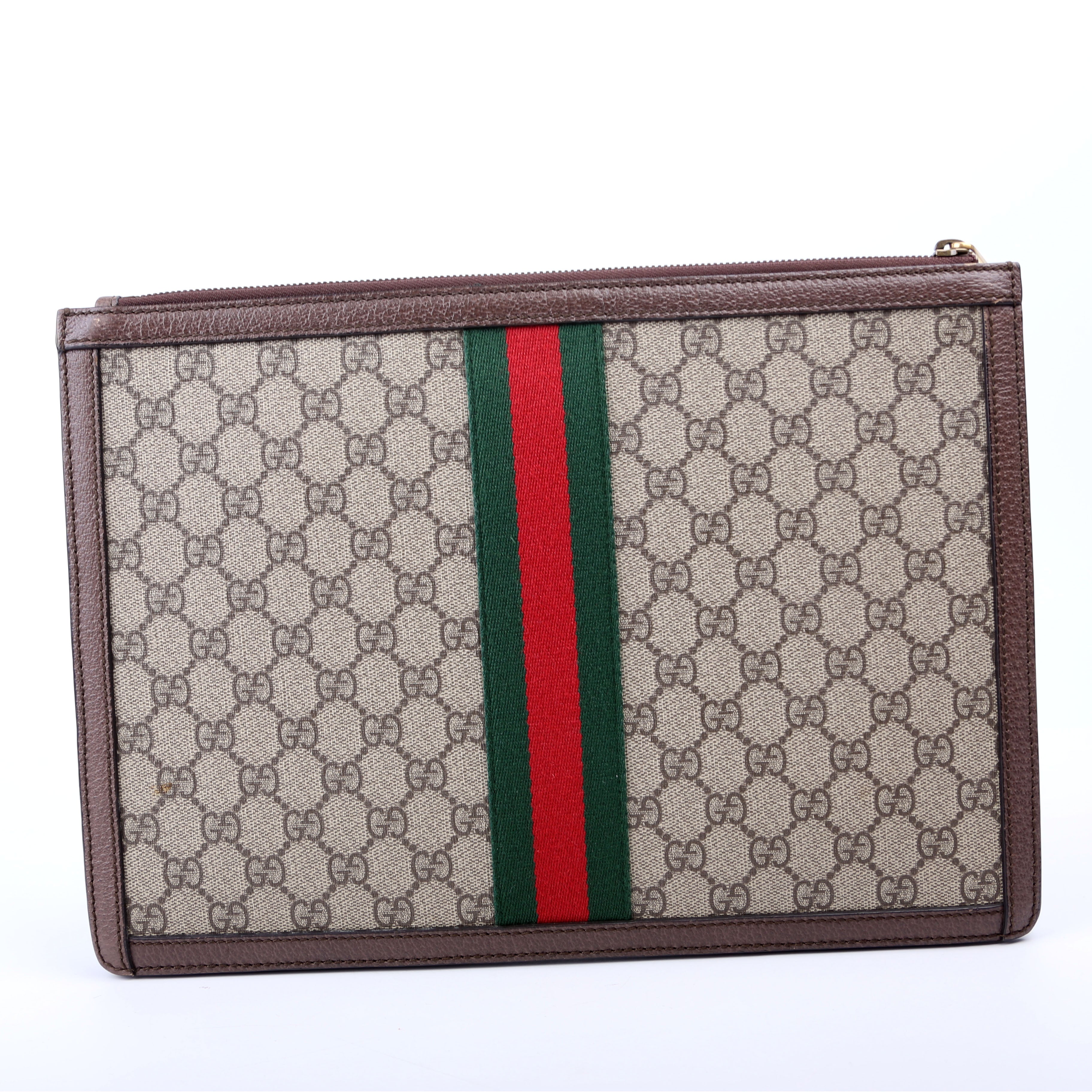 523359 GG Supreme Ophidia Portfolio Clutch Brown