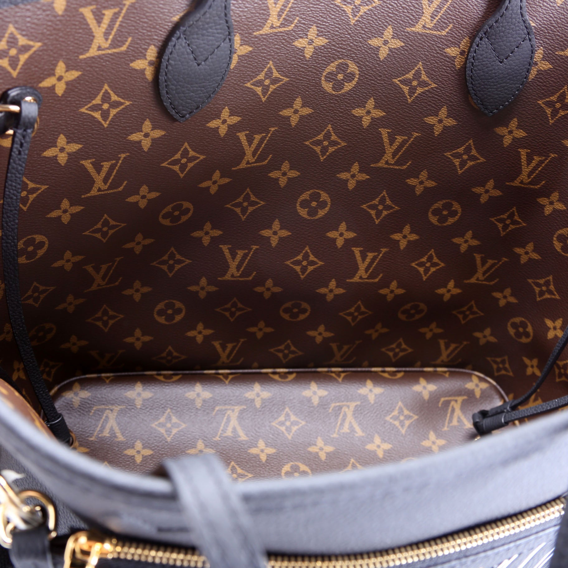 Neverfull MM Inside Out Leather/Monogram Black