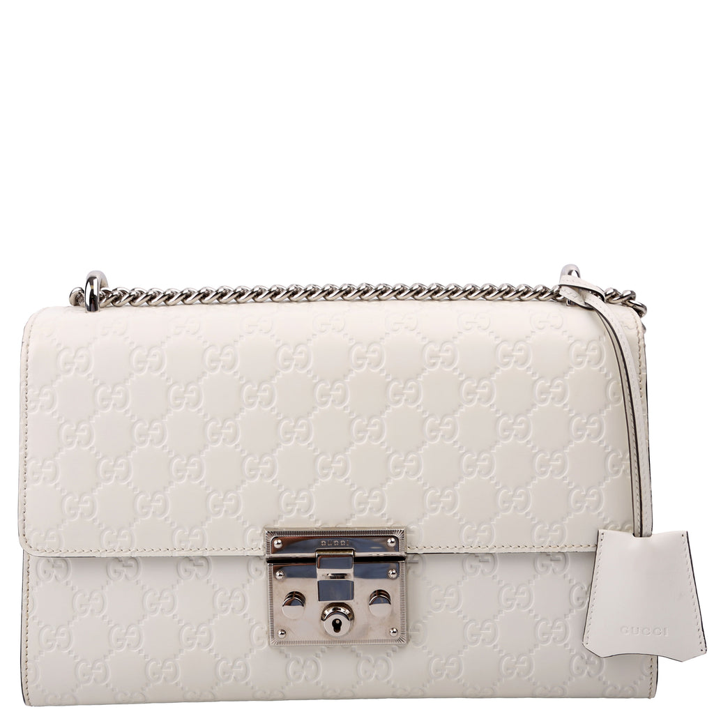 409486 Padlock GG Leather Shoulder Medium White