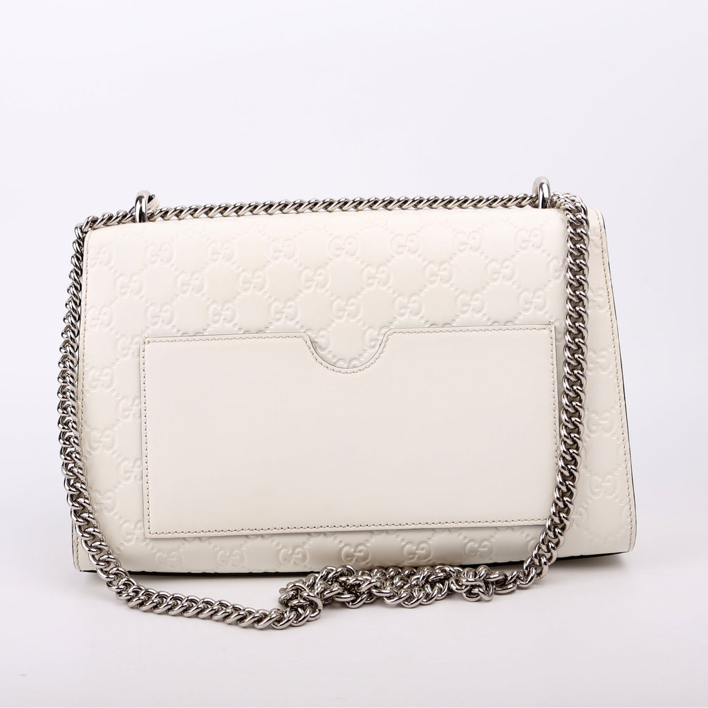 409486 Padlock GG Leather Shoulder Medium White