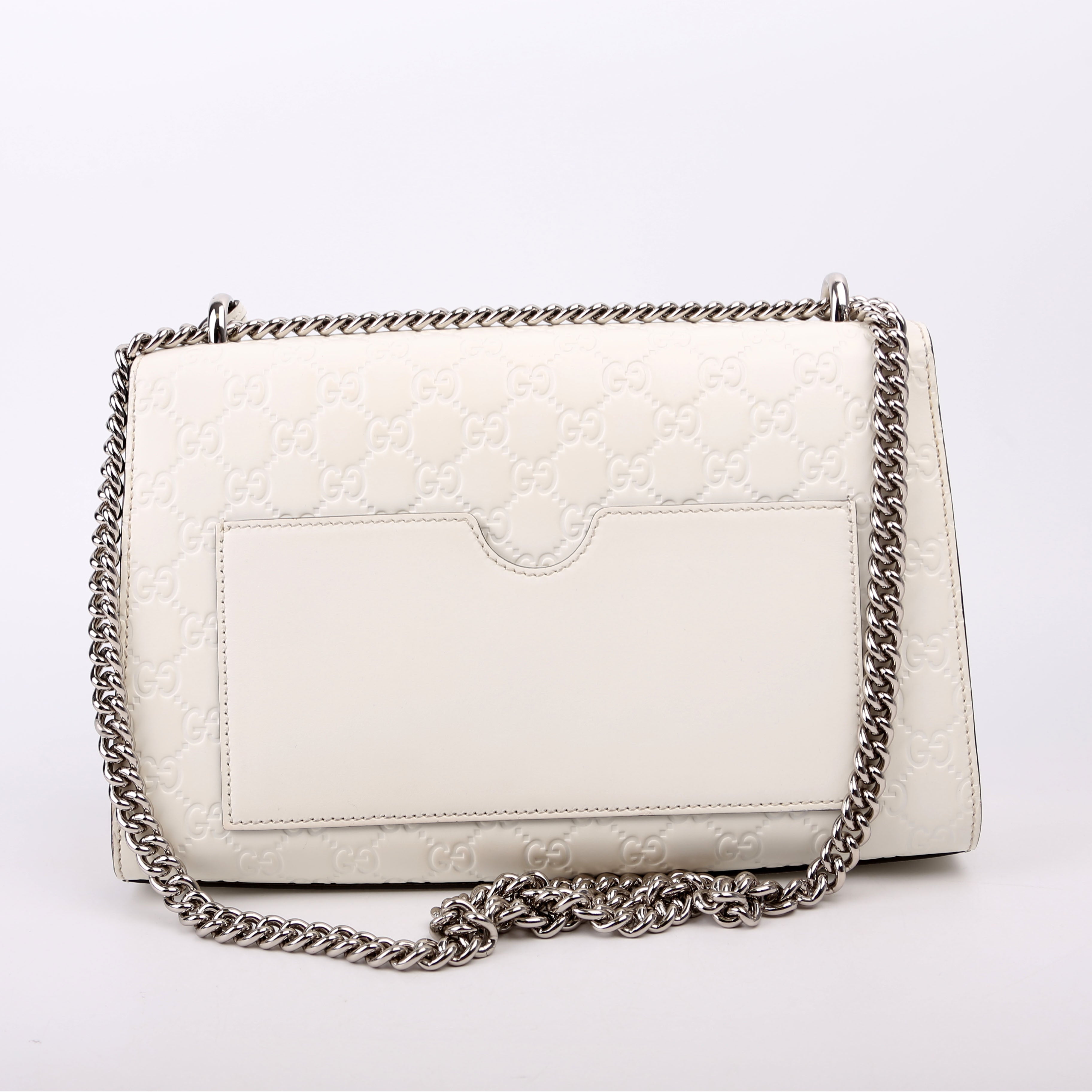 409486 Padlock GG Leather Shoulder Medium White