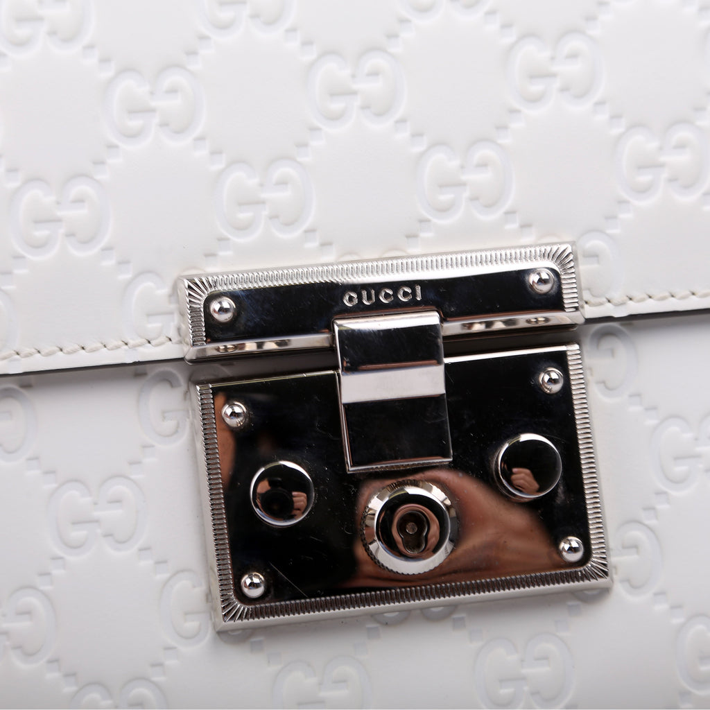 409486 Padlock GG Leather Shoulder Medium White