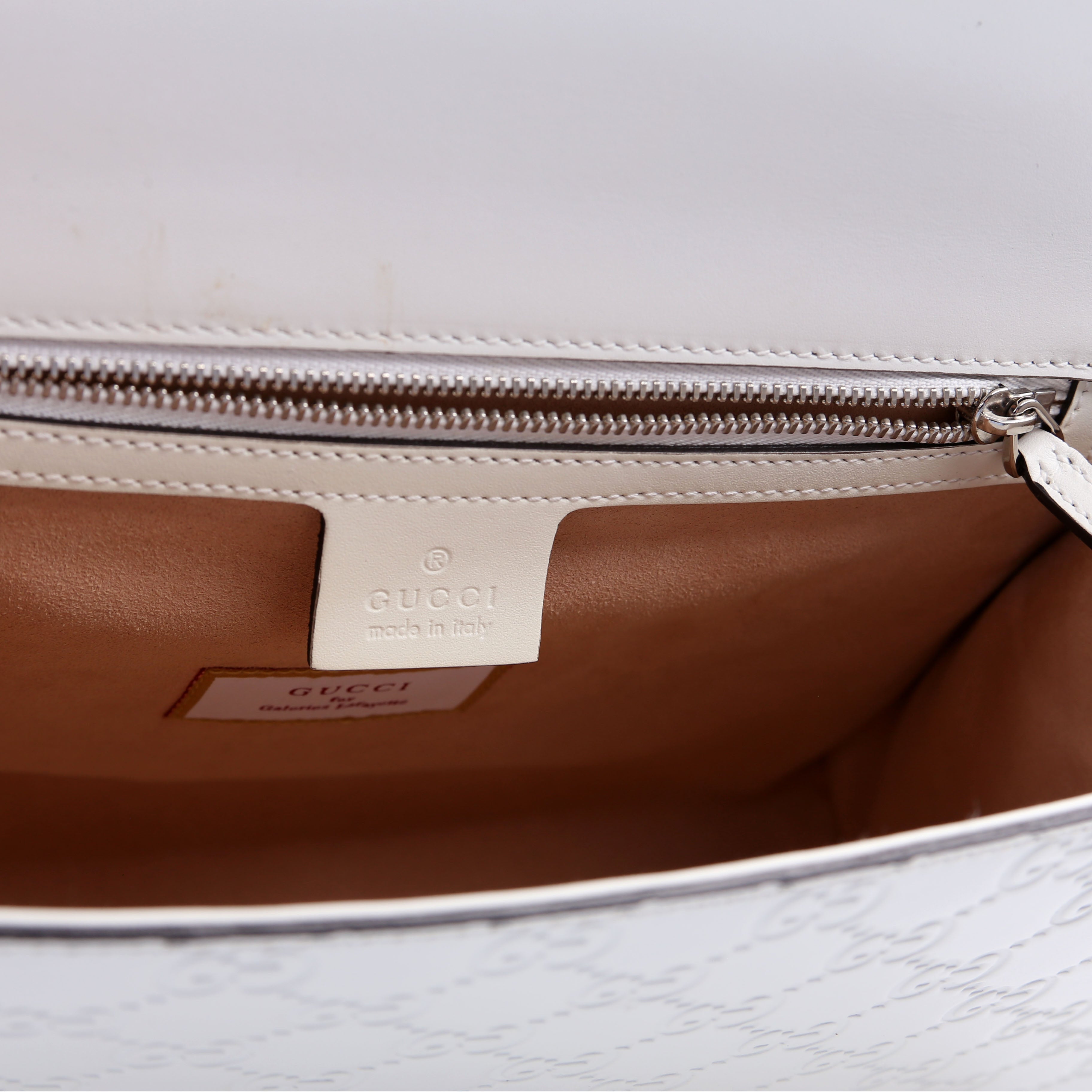409486 Padlock GG Leather Shoulder Medium White