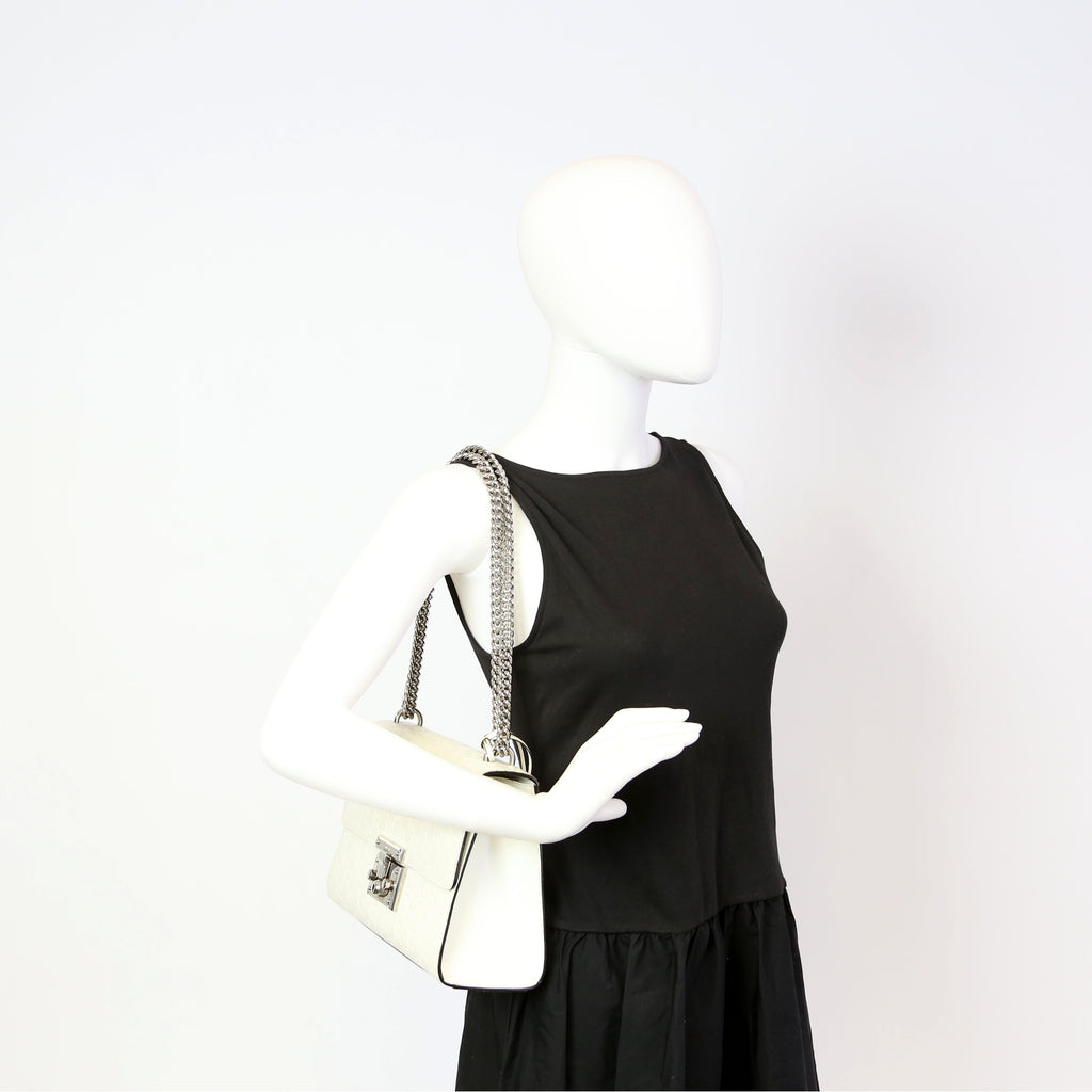 409486 Padlock GG Leather Shoulder Medium White