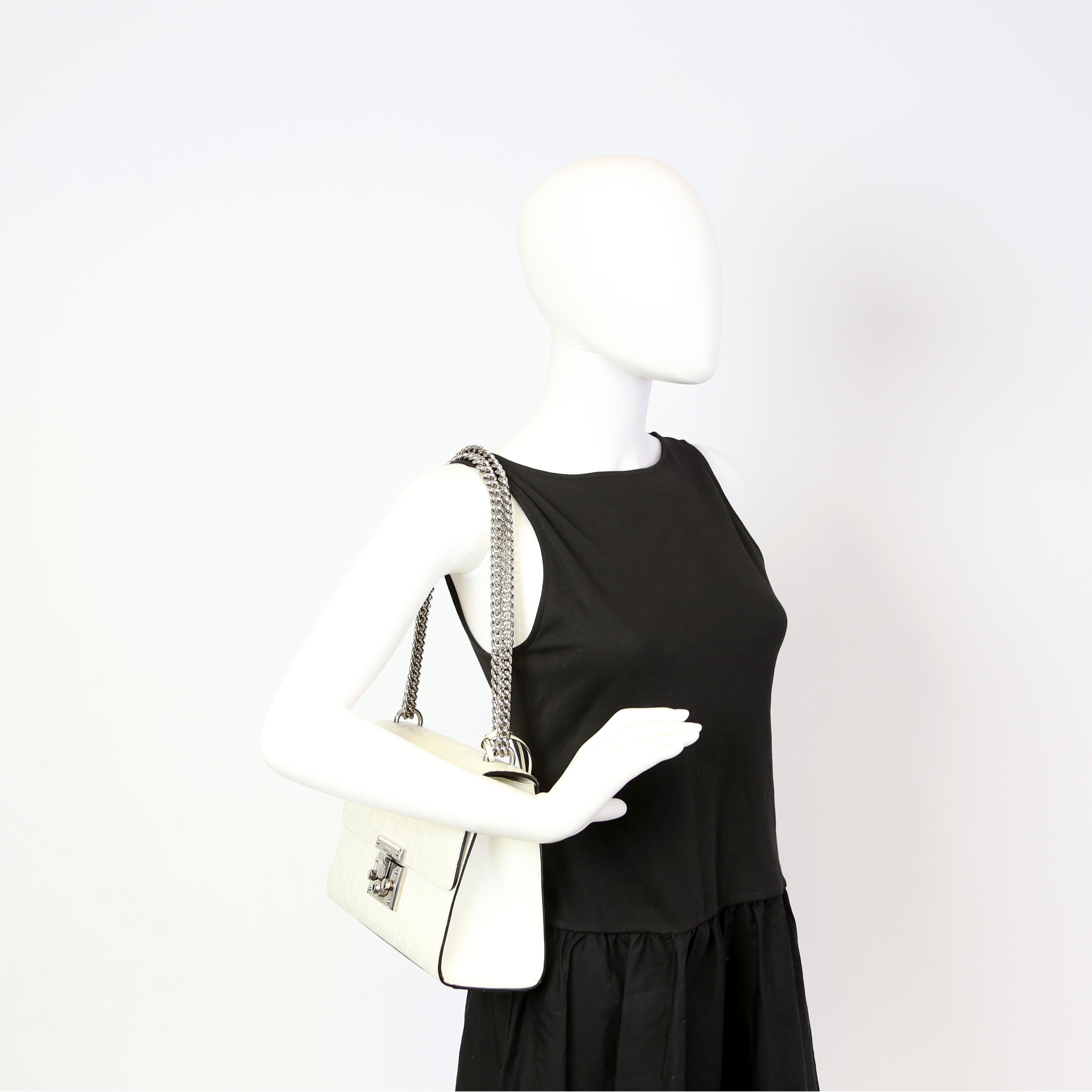 409486 Padlock GG Leather Shoulder Medium White