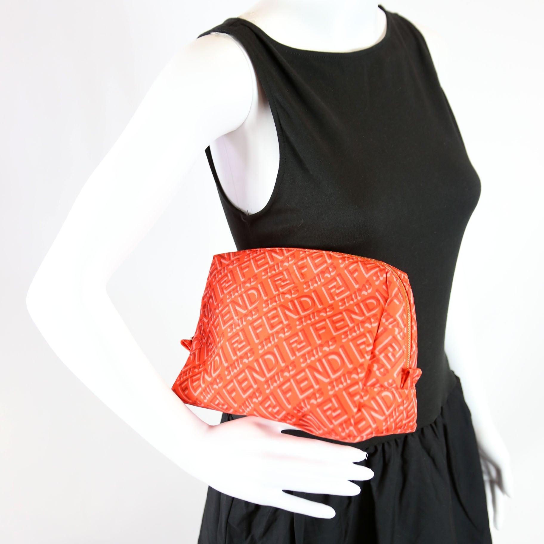 Fendi 8N0171 X Skims Nylon Trapezoid Beauty Pouch Medium Orange