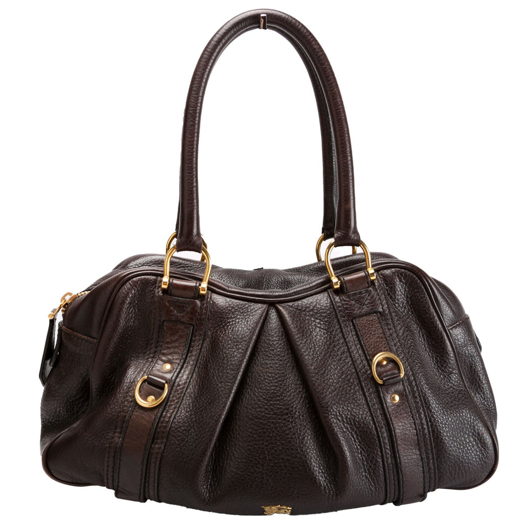 Grained Calfskin Bowling Bag Brown