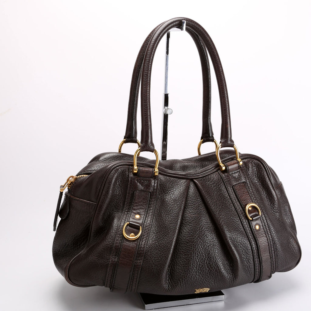 Grained Calfskin Bowling Bag Brown