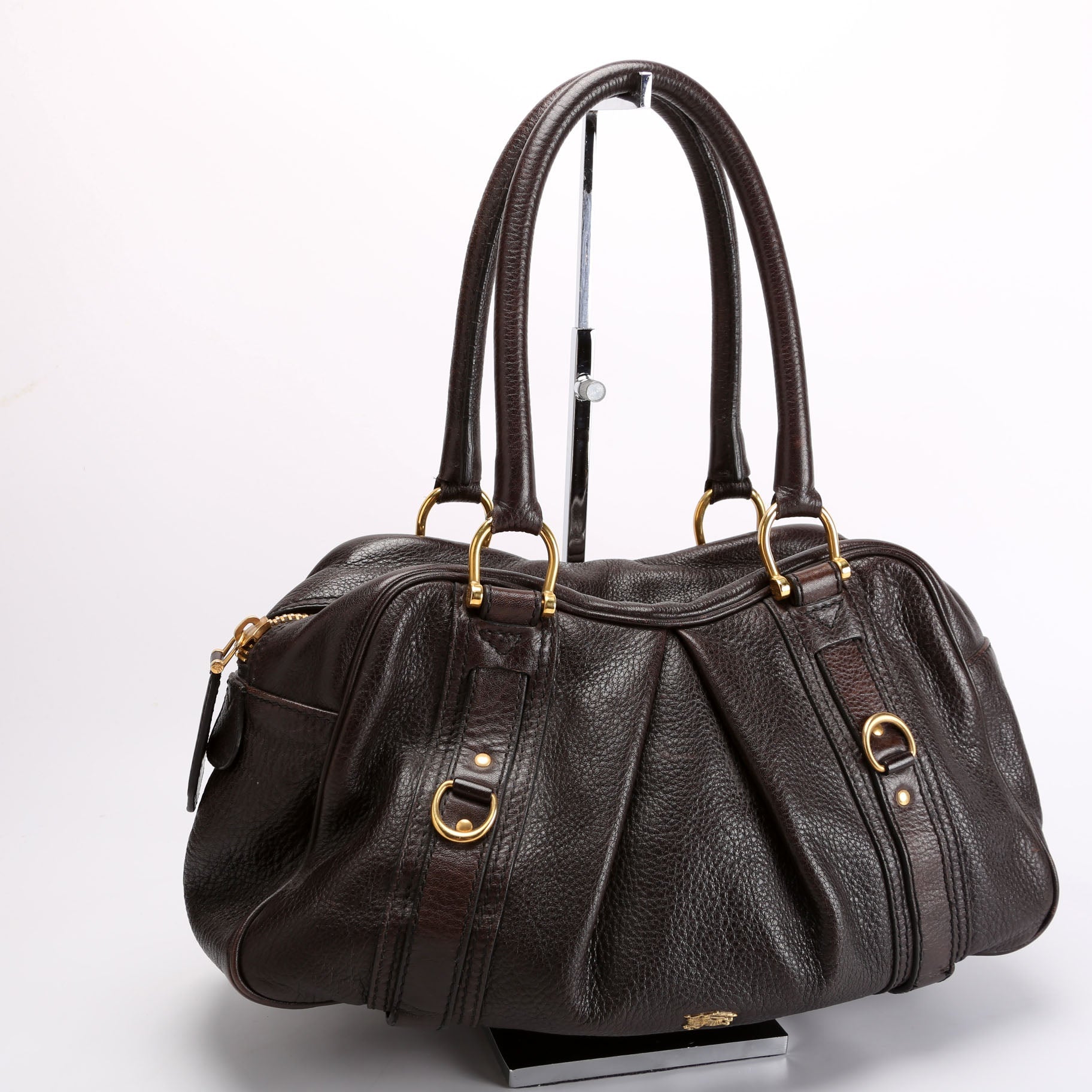 Grained Calfskin Bowling Bag Brown